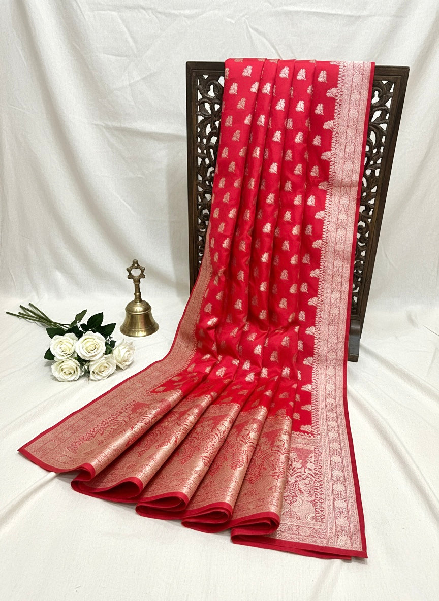 Handwoven Red Banarasi Ahinsa Silk Saree