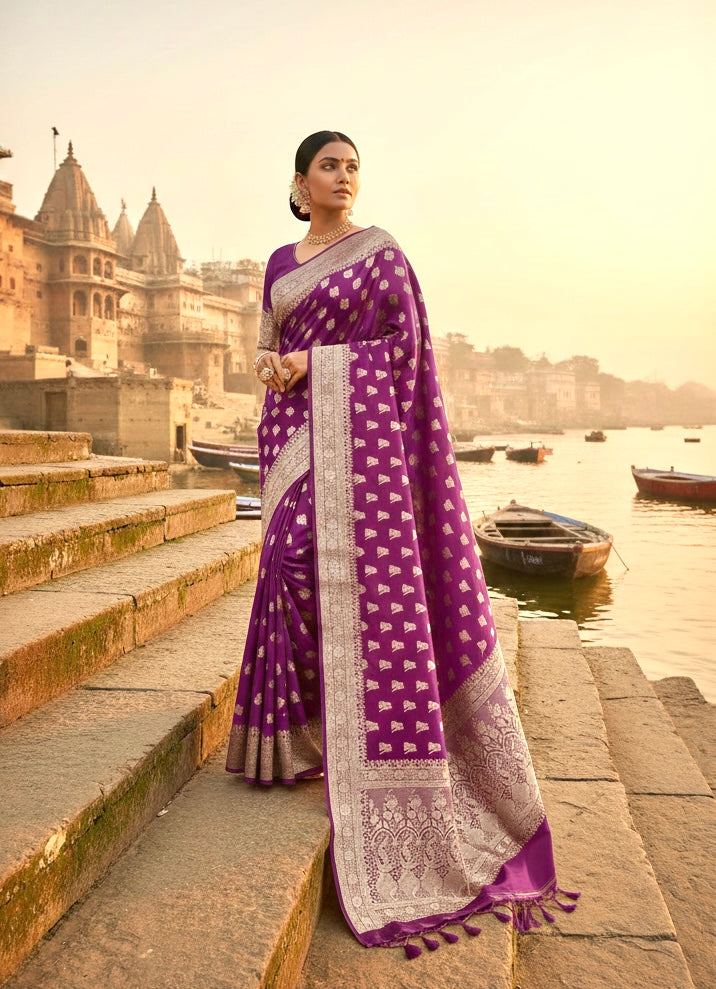 Handwoven Purple Banarasi Ahinsa Silk saree