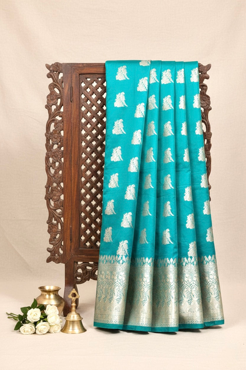 Handwoven Teal Banarasi Ahinsa Silk Saree