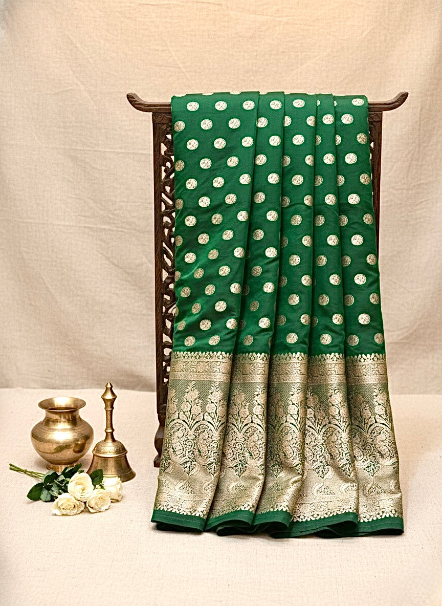 Handwoven Bottle Green Banarasi Ahinsa Silk Saree