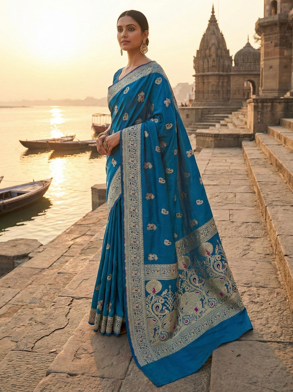 Handwoven Royal Blue Banarasi Ahinsa Silk Saree