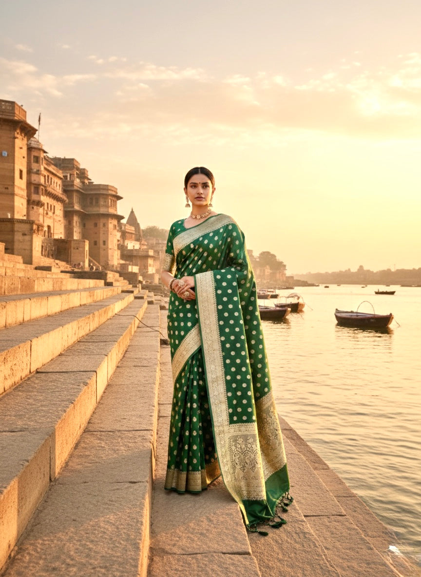 Handwoven Green Banarasi Ahinsa Silk Saree