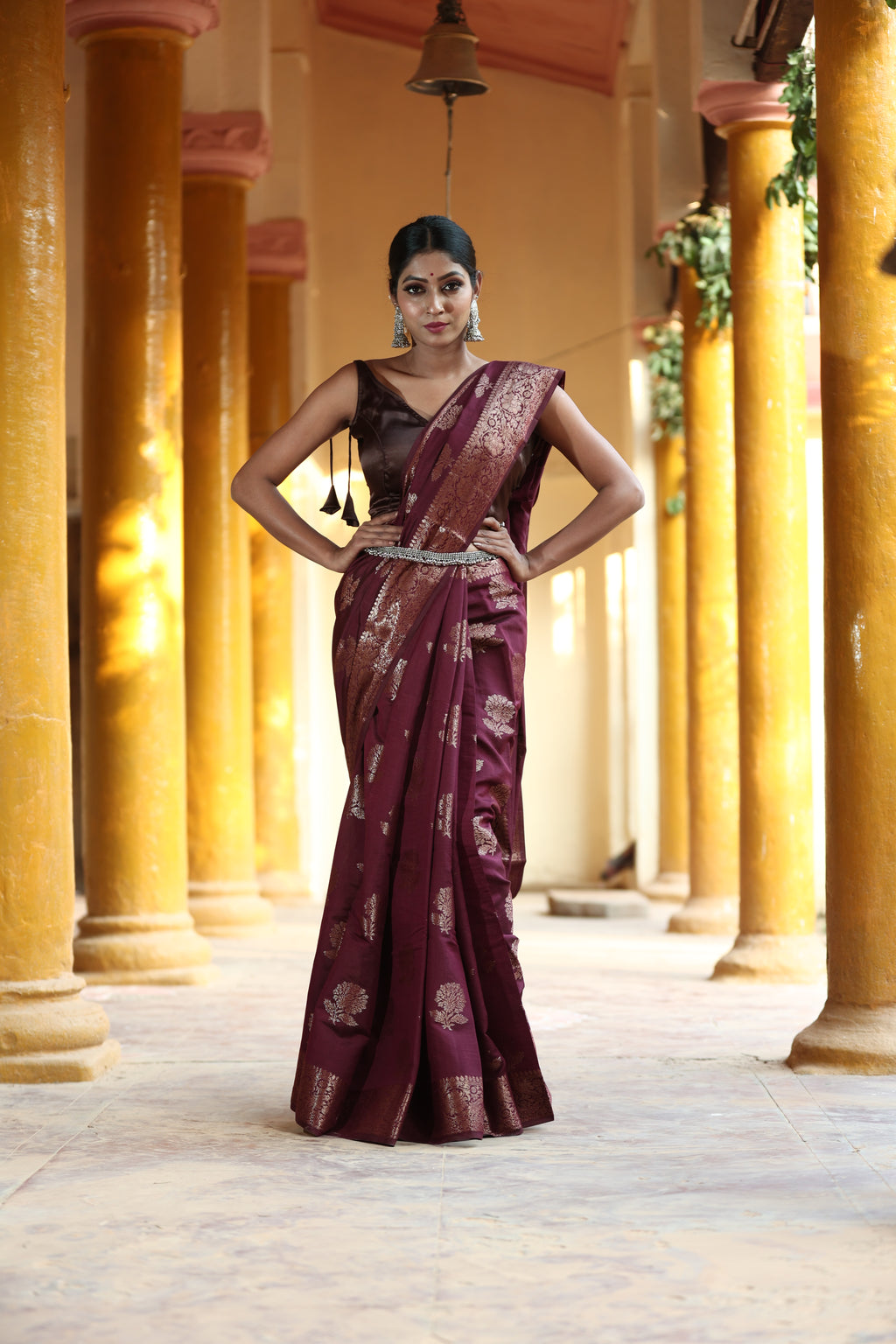 Coca Brown Chinia Silk handwoven Banaras Saree