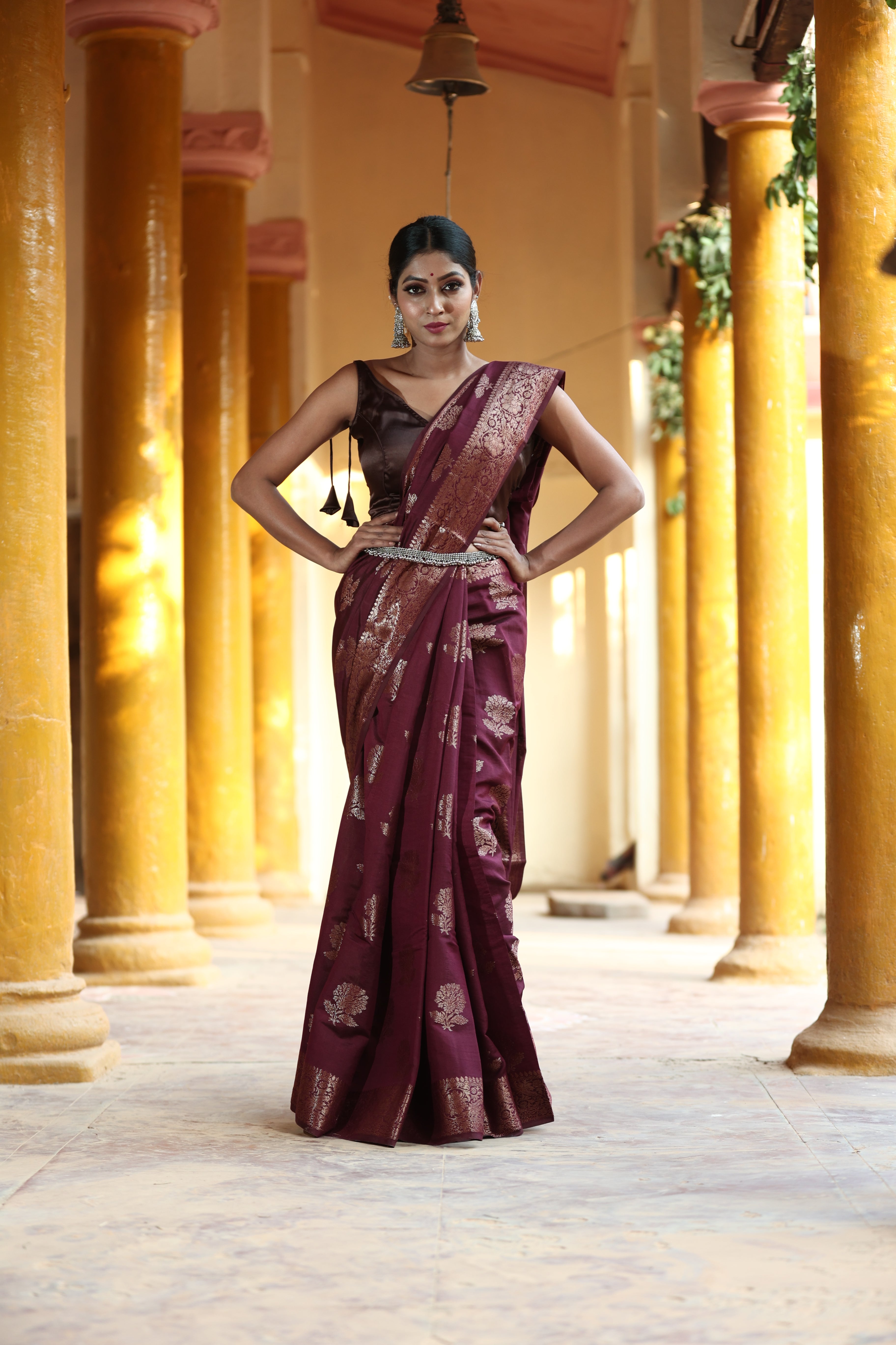 Coca Brown Chinia Silk handwoven Banaras Saree