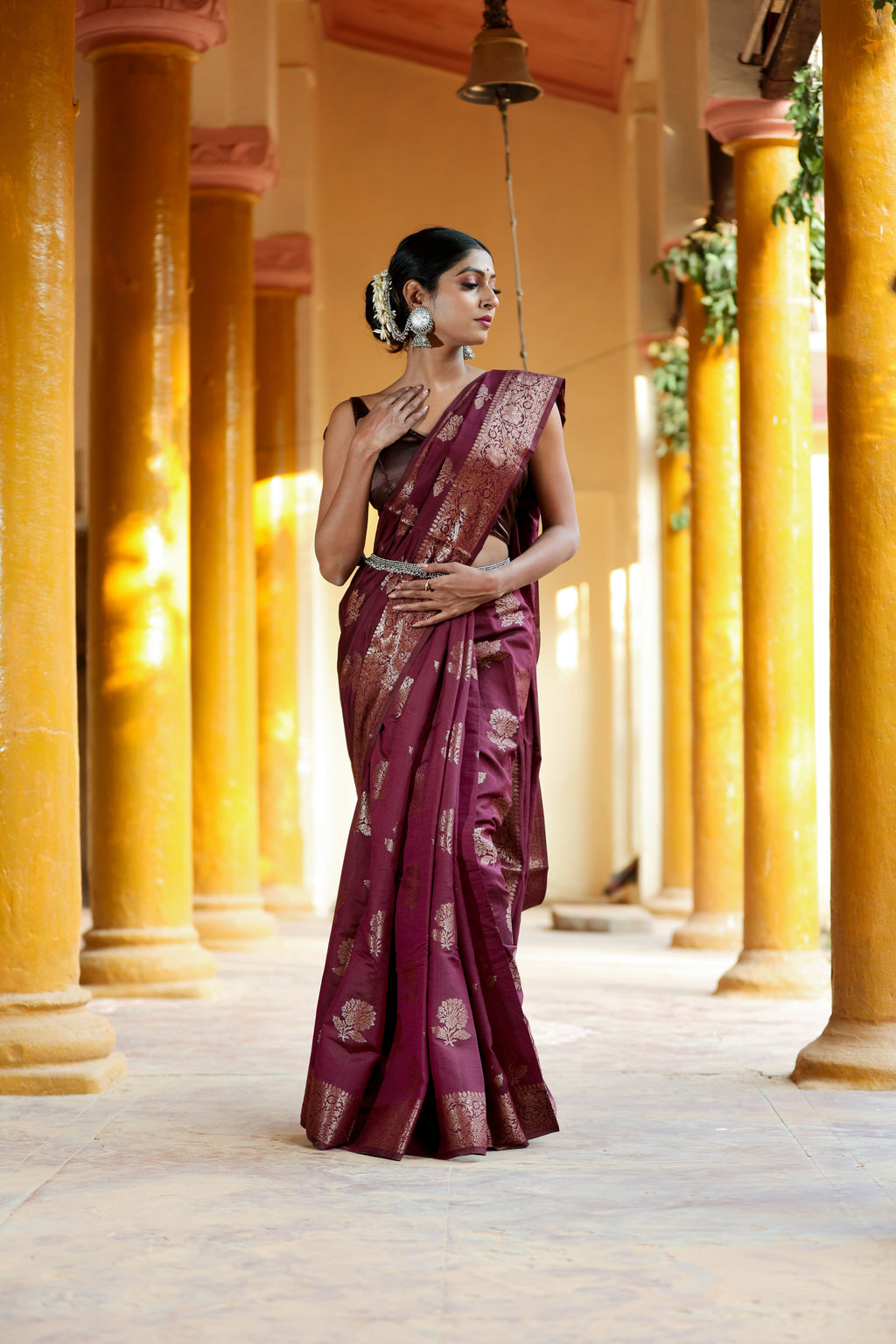 Coca Brown Chinia Silk handwoven Banaras Saree