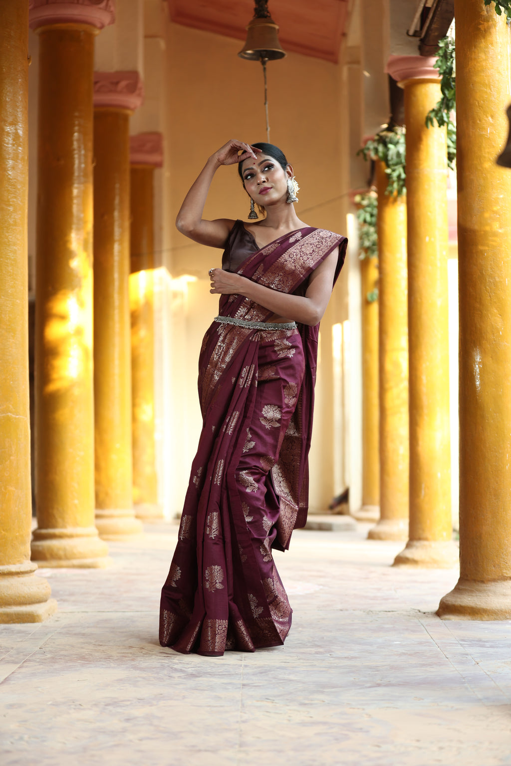 Coca Brown Chinia Silk handwoven Banaras Saree
