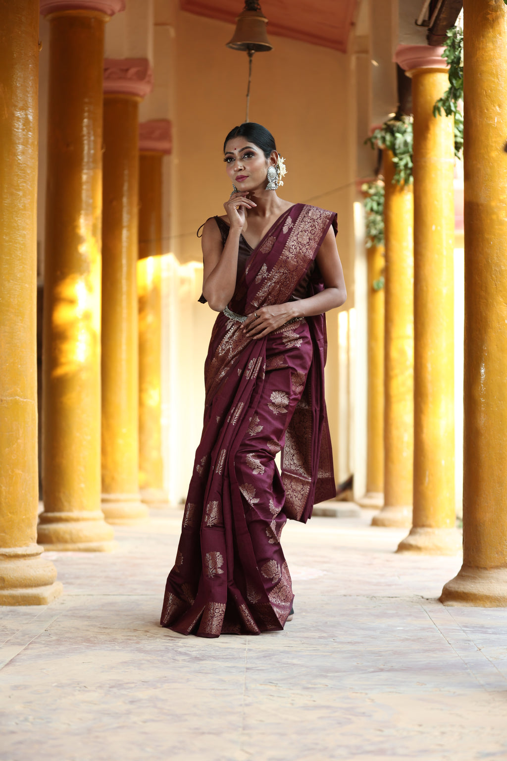 Coca Brown Chinia Silk handwoven Banaras Saree