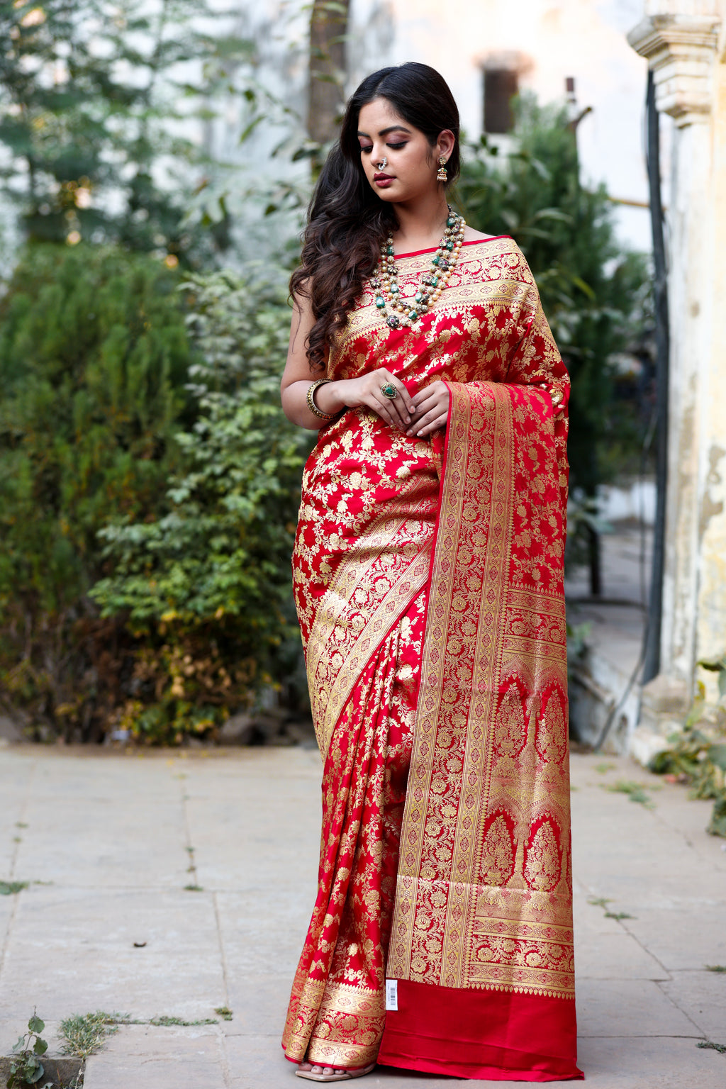 Red Sartin Silk Handwoven Banaras Saree