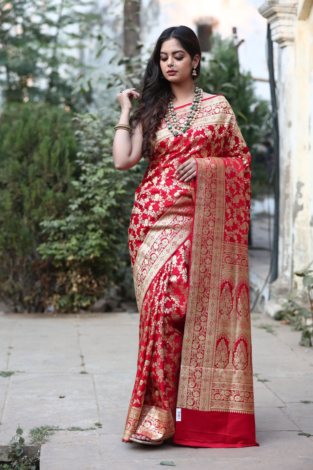 Red Sartin Silk Handwoven Banaras Saree