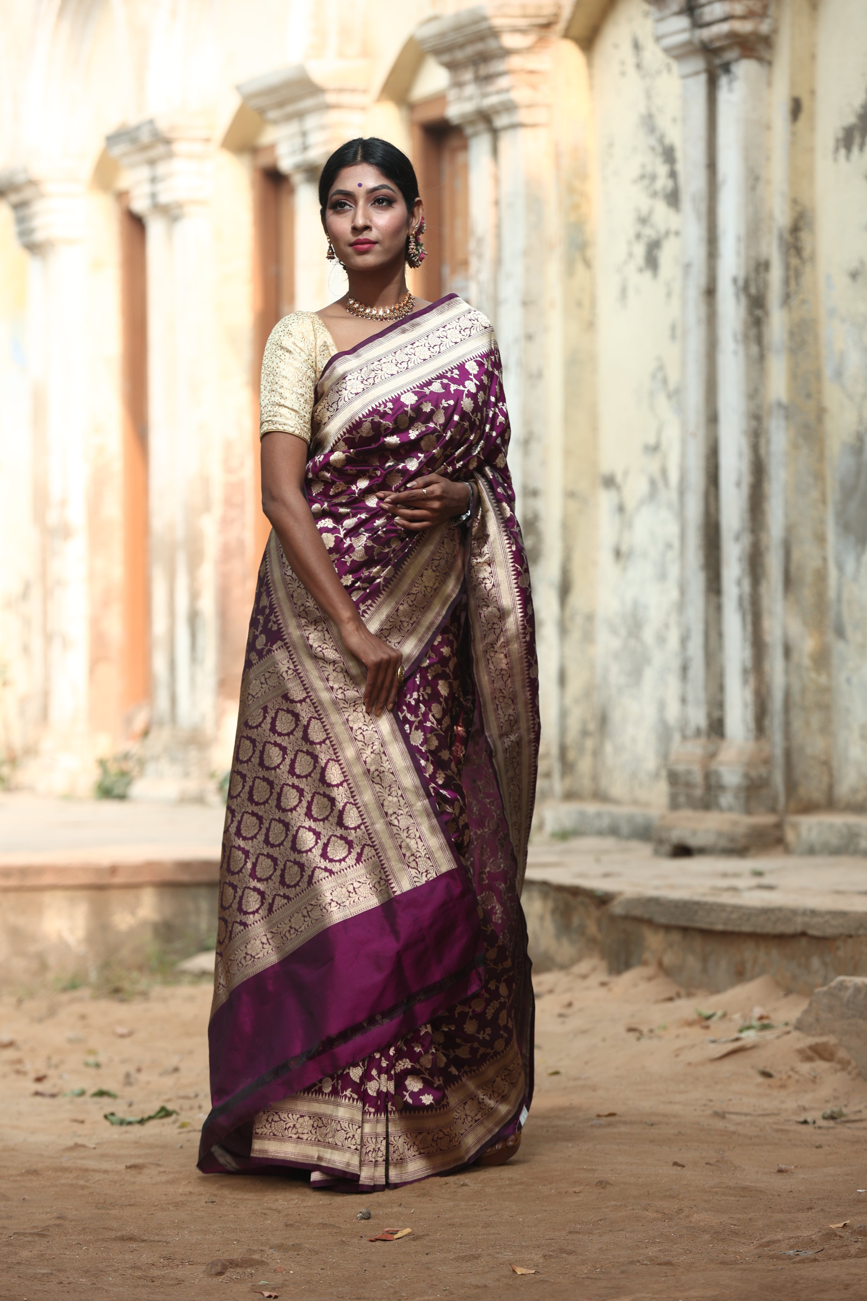 Wine  Katan Silk Handwoven Banaras Saree