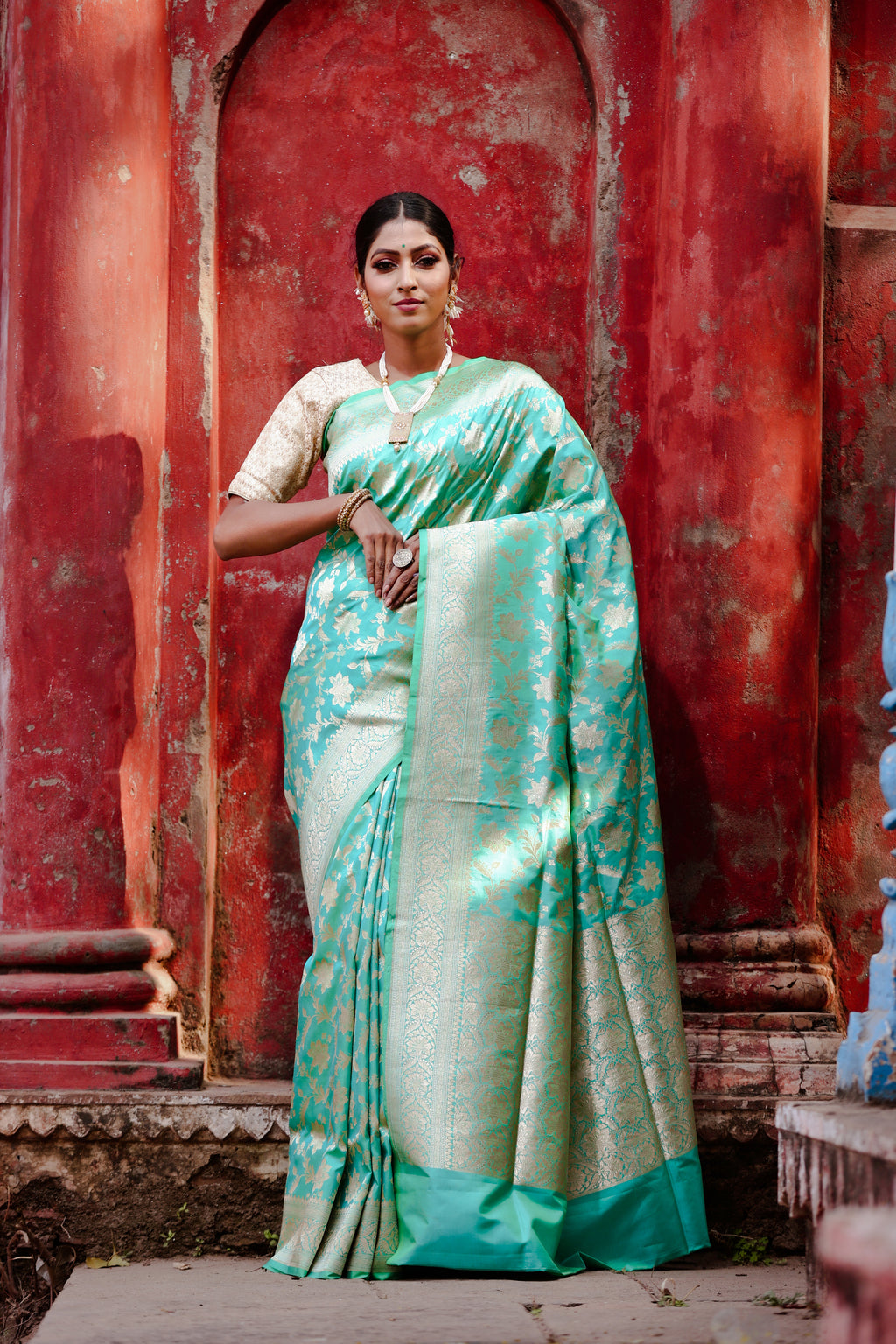 Emerald Green Katan Silk Handwoven Banaras Saree