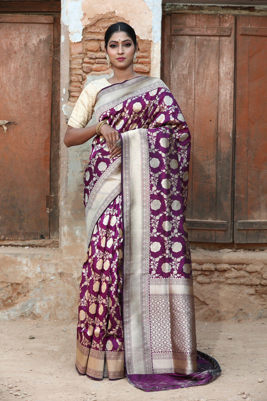 Plum Purple  Katan Silk Handwoven Banaras Saree