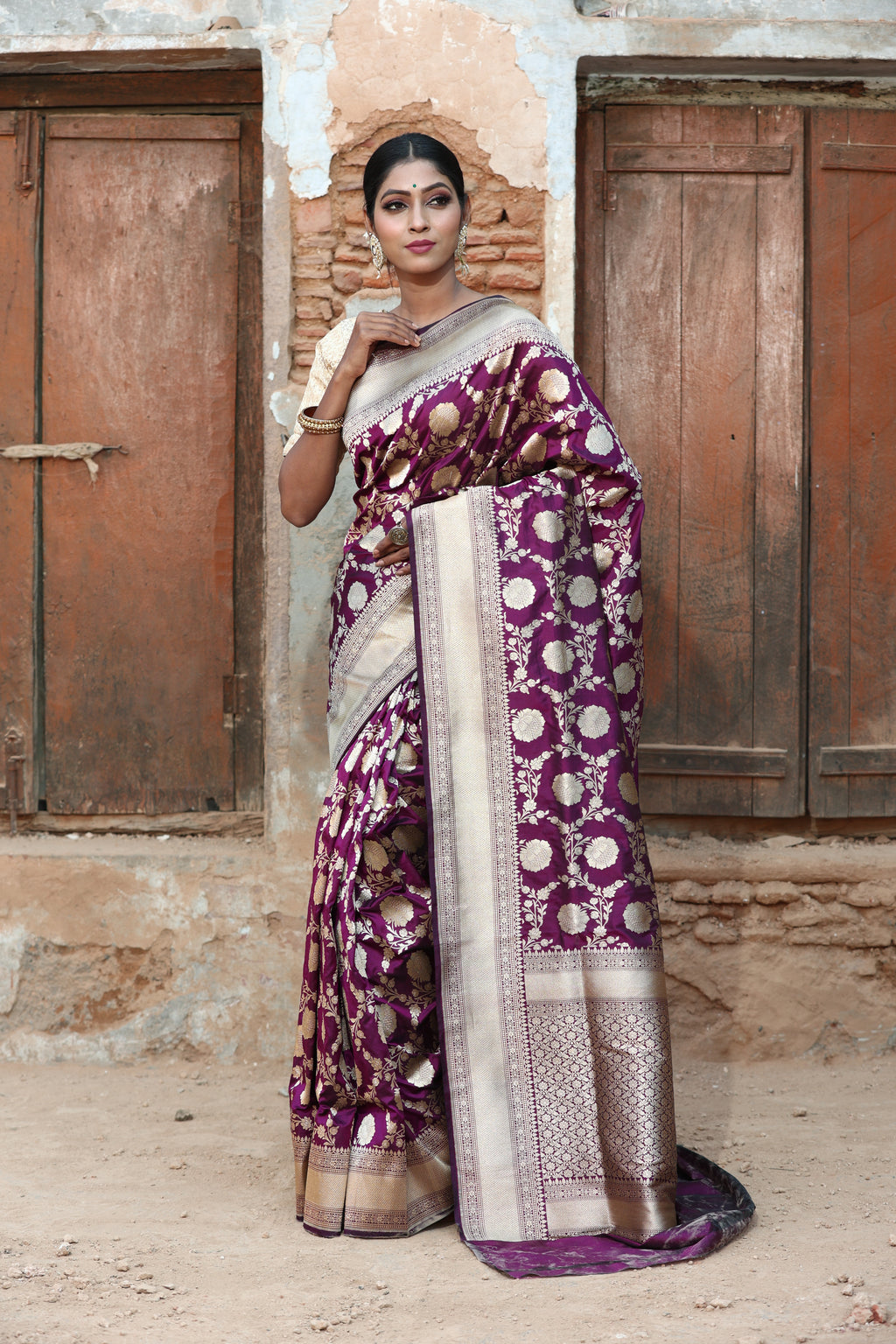 Plum Purple  Katan Silk Handwoven Banaras Saree