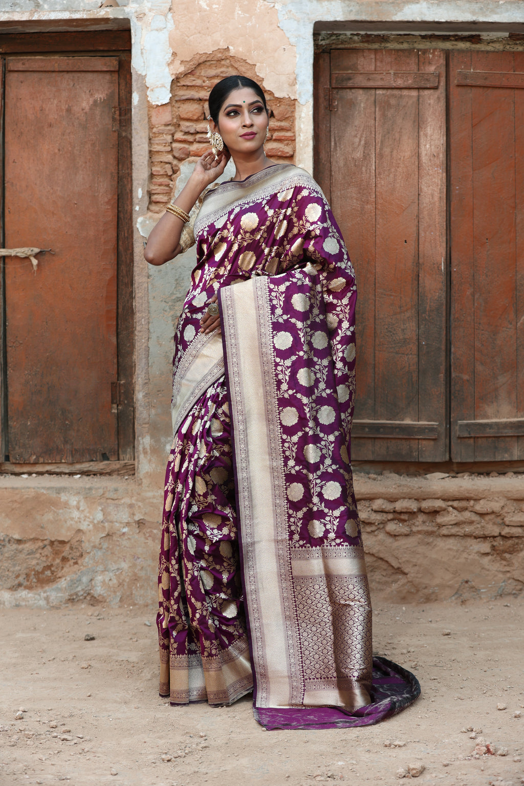 Plum Purple  Katan Silk Handwoven Banaras Saree