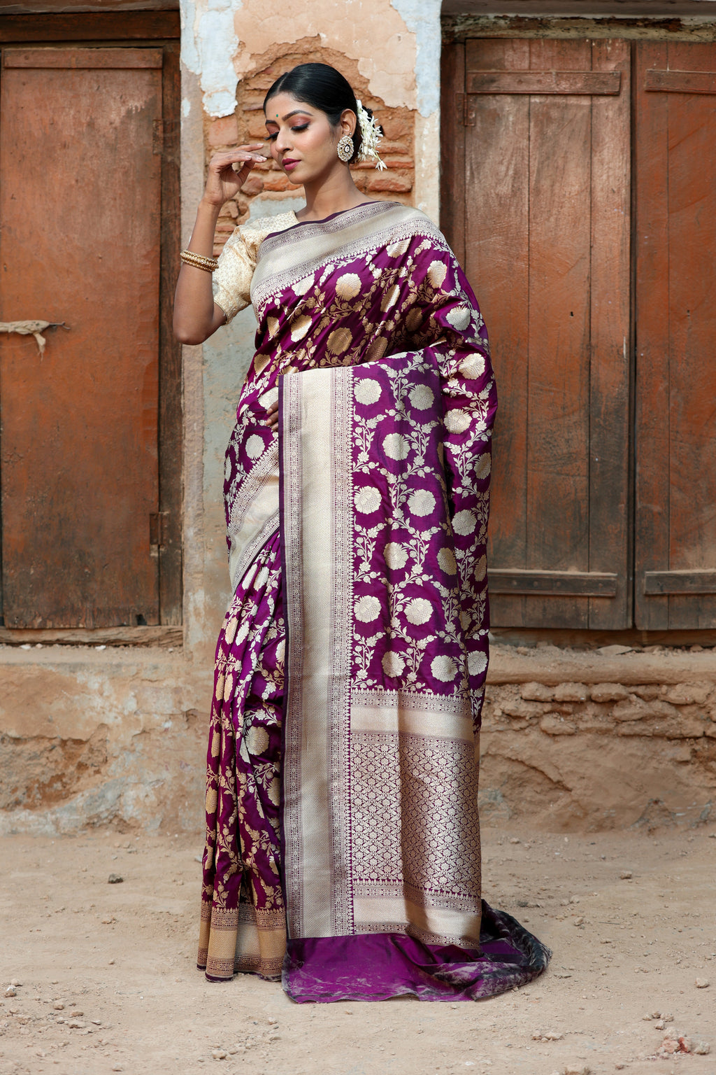 Plum Purple  Katan Silk Handwoven Banaras Saree
