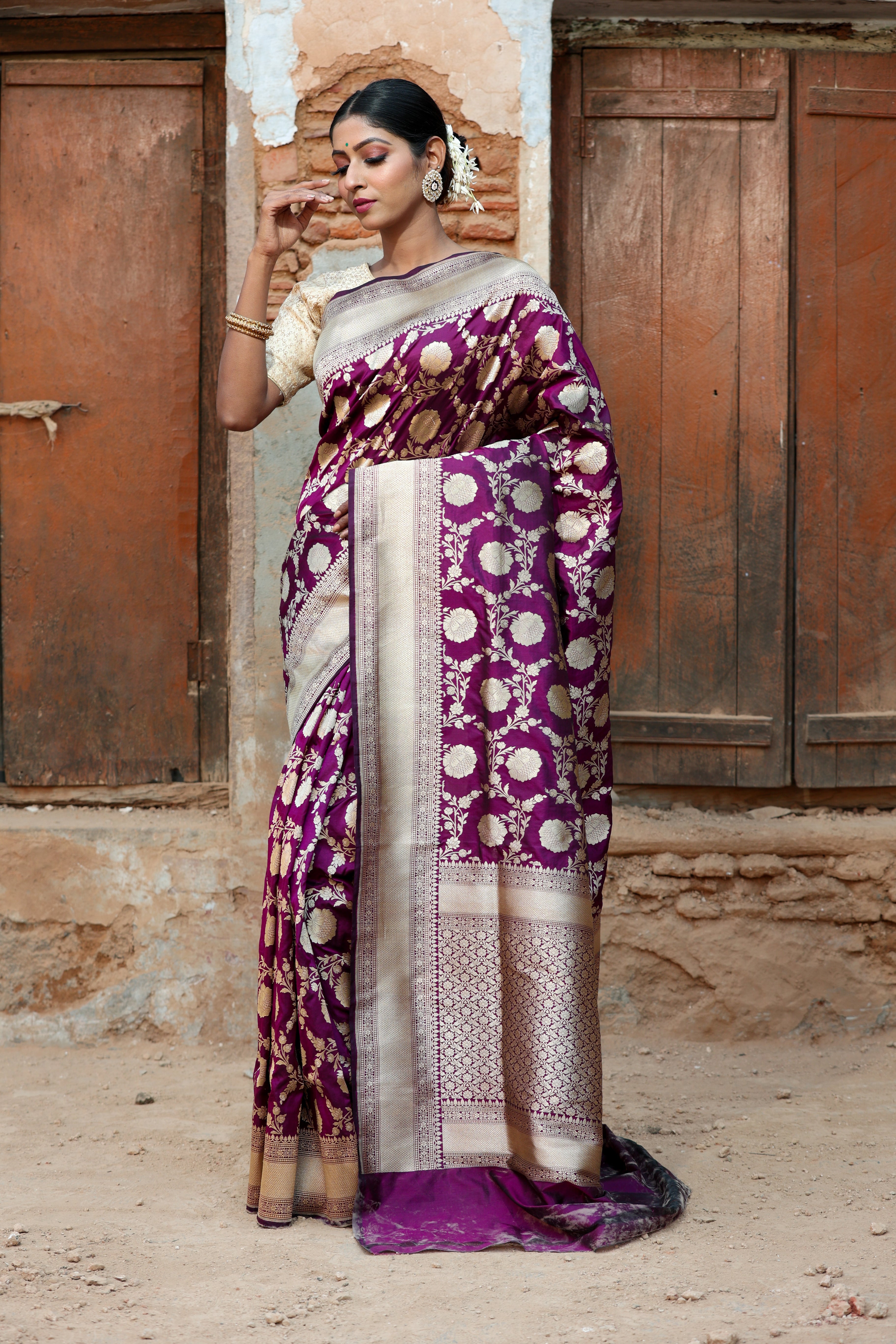 Plum Purple  Katan Silk Handwoven Banaras Saree