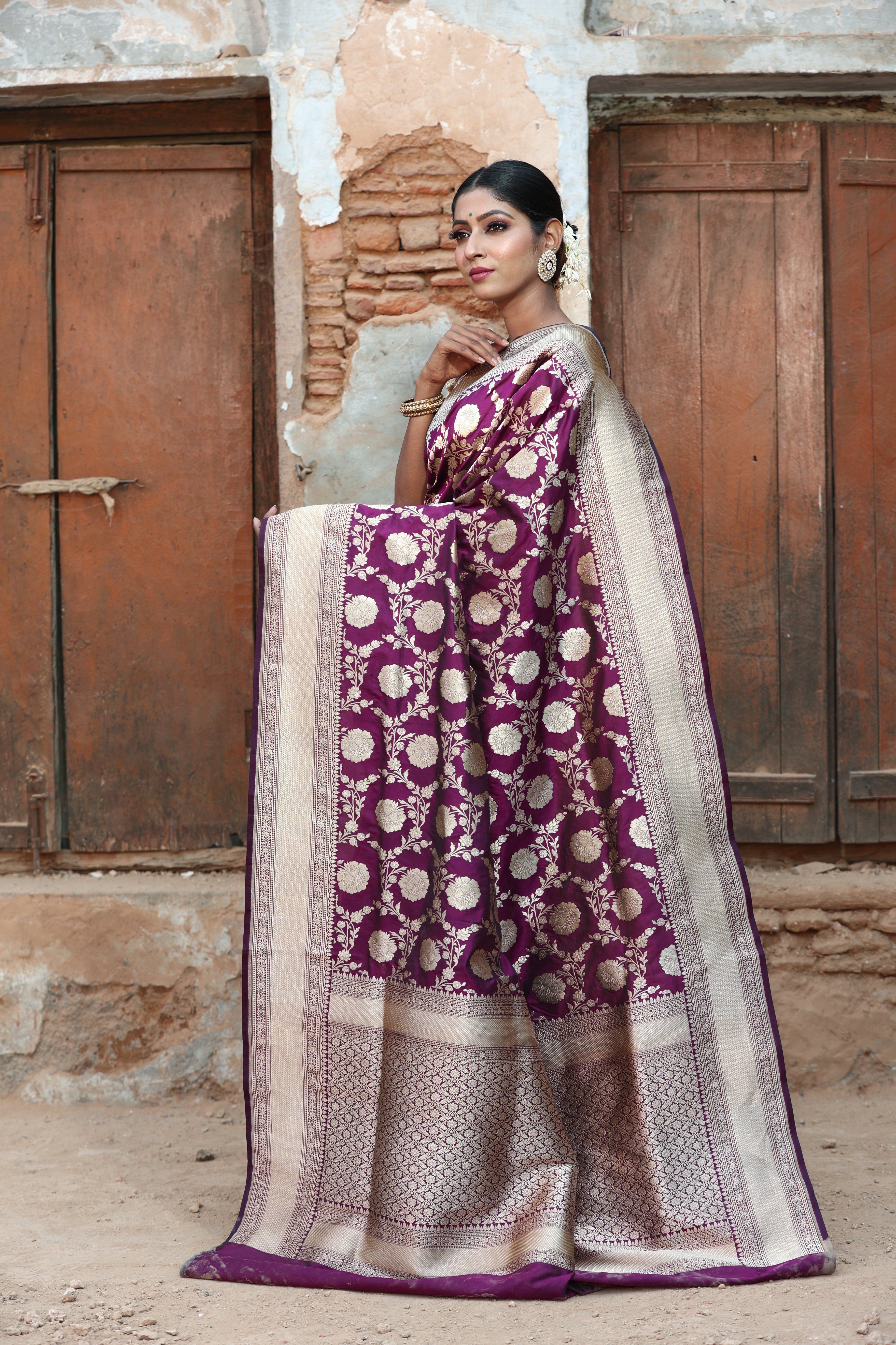 Plum Purple  Katan Silk Handwoven Banaras Saree