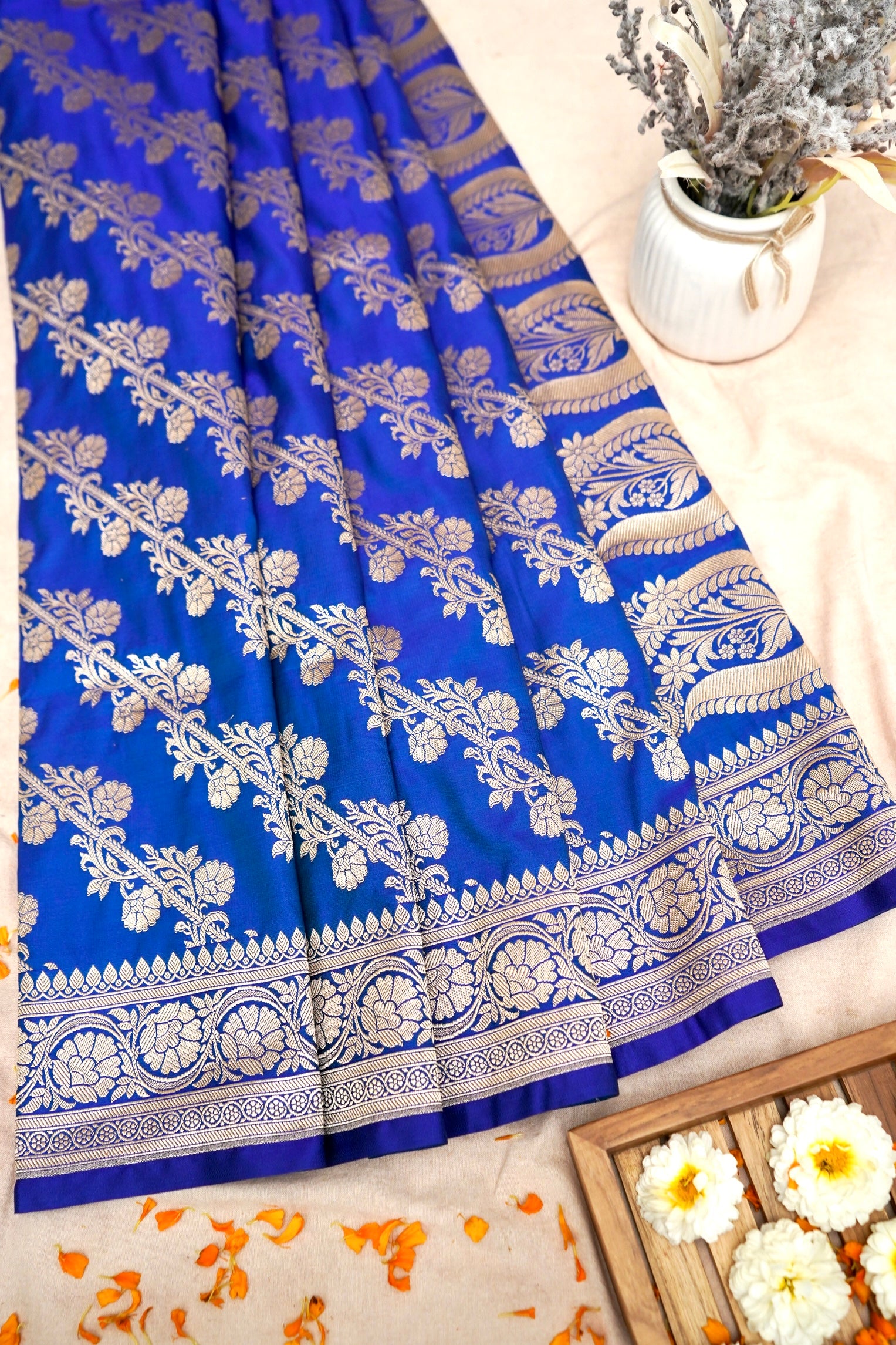 ROYAL INDIGO BLUE BANARASI MASHRU KATAN SILK SAREE