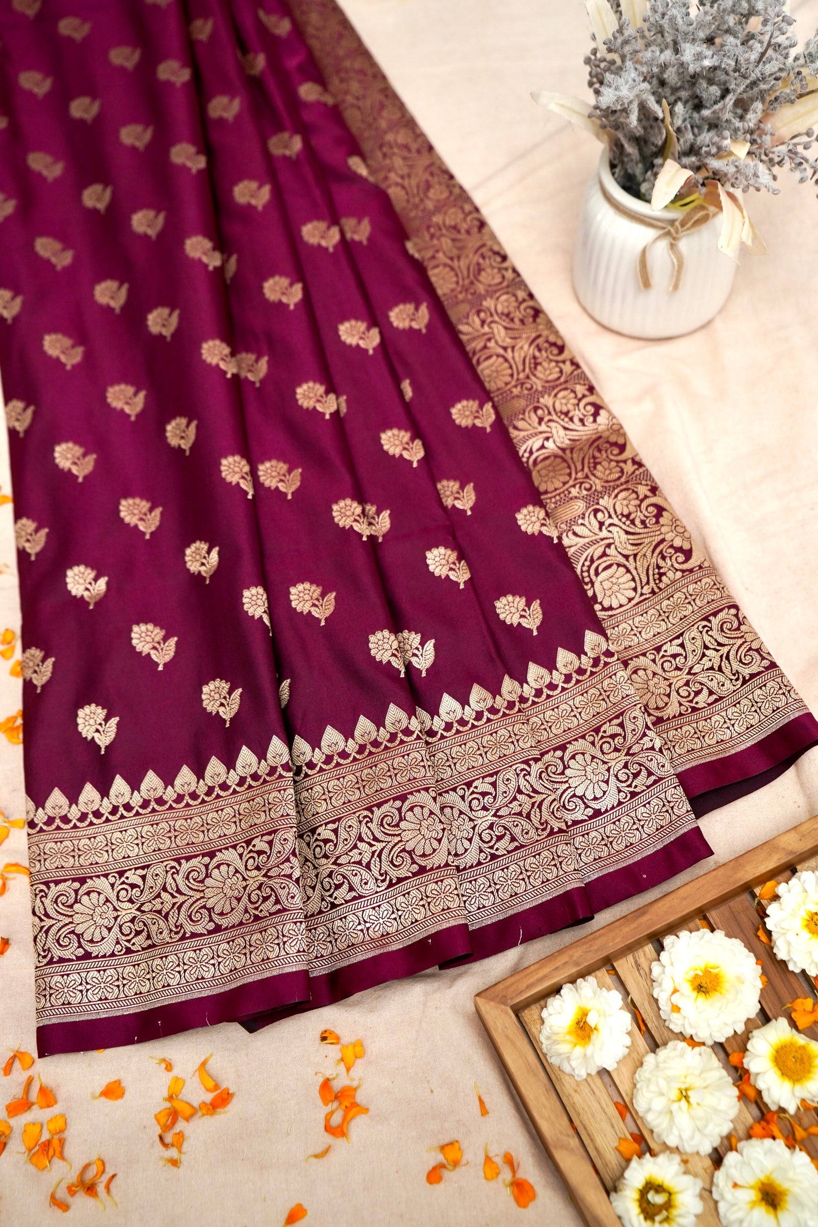 WINE BERRY BANARASI MASHRU KATAN SILK SAREE
