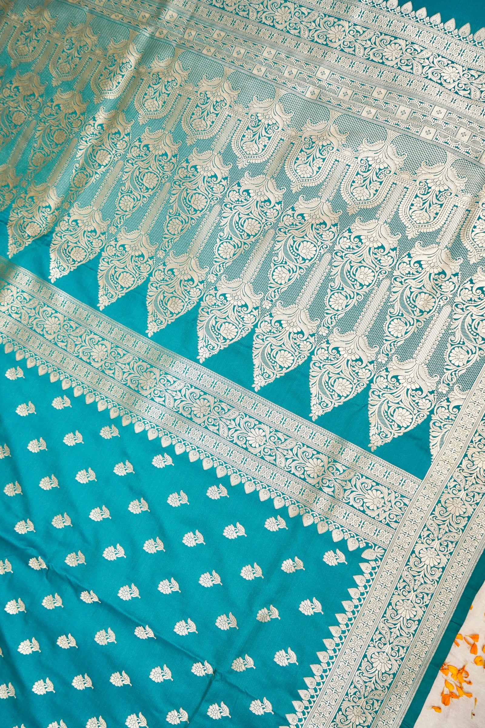 OCEAN TEAL BANARASI MASHRU KATAN SILK SAREE