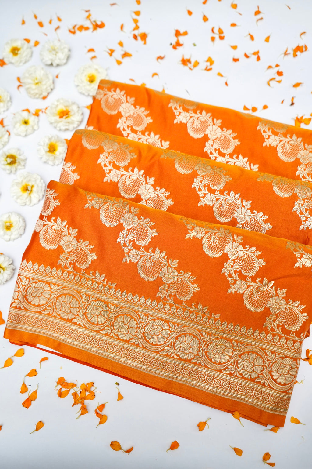 KESAR GOLDEN ORANGE BANARASI MASHRU KATAN SILK SAREE