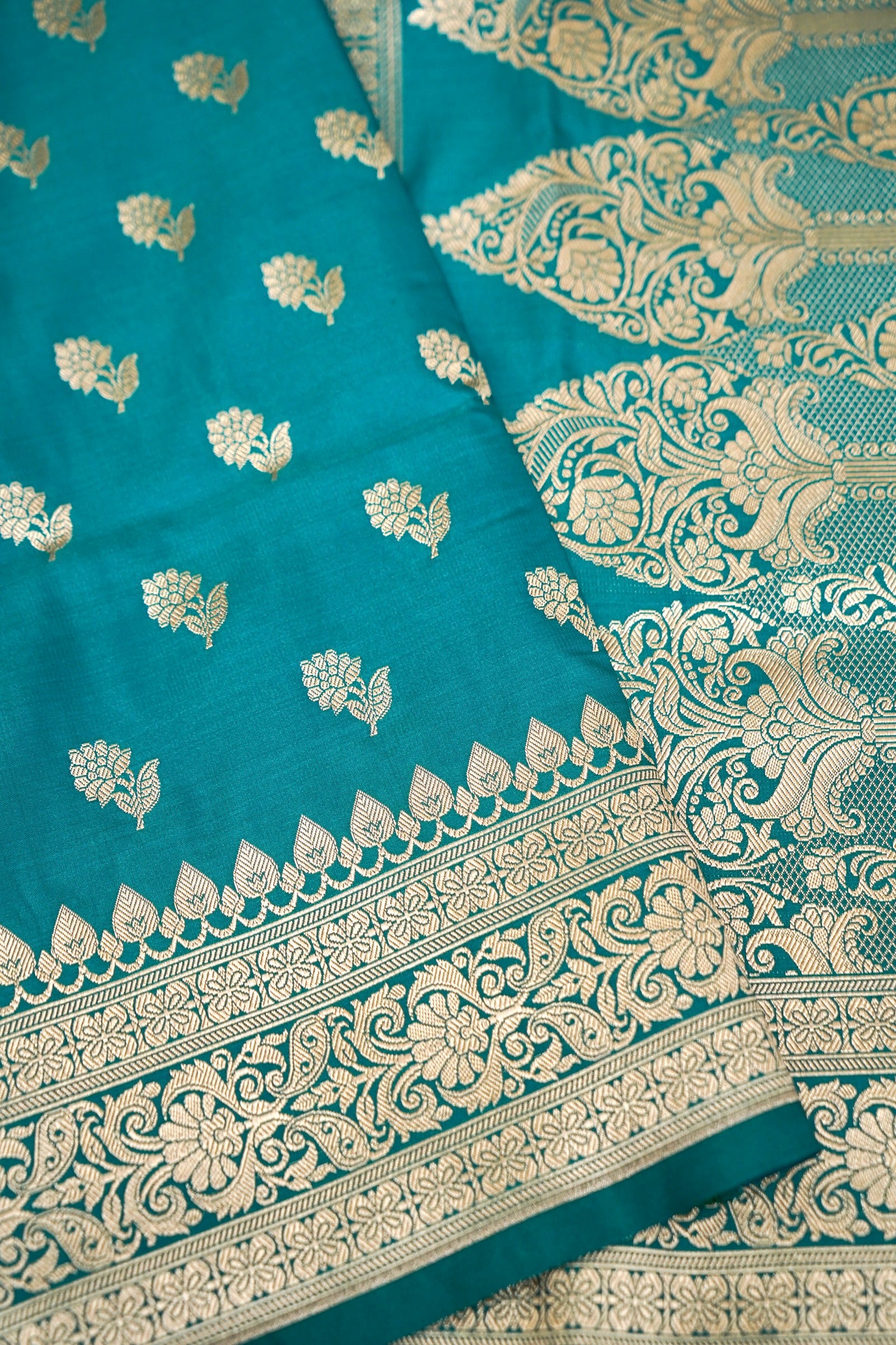 OCEAN TEAL BANARASI MASHRU KATAN SILK SAREE