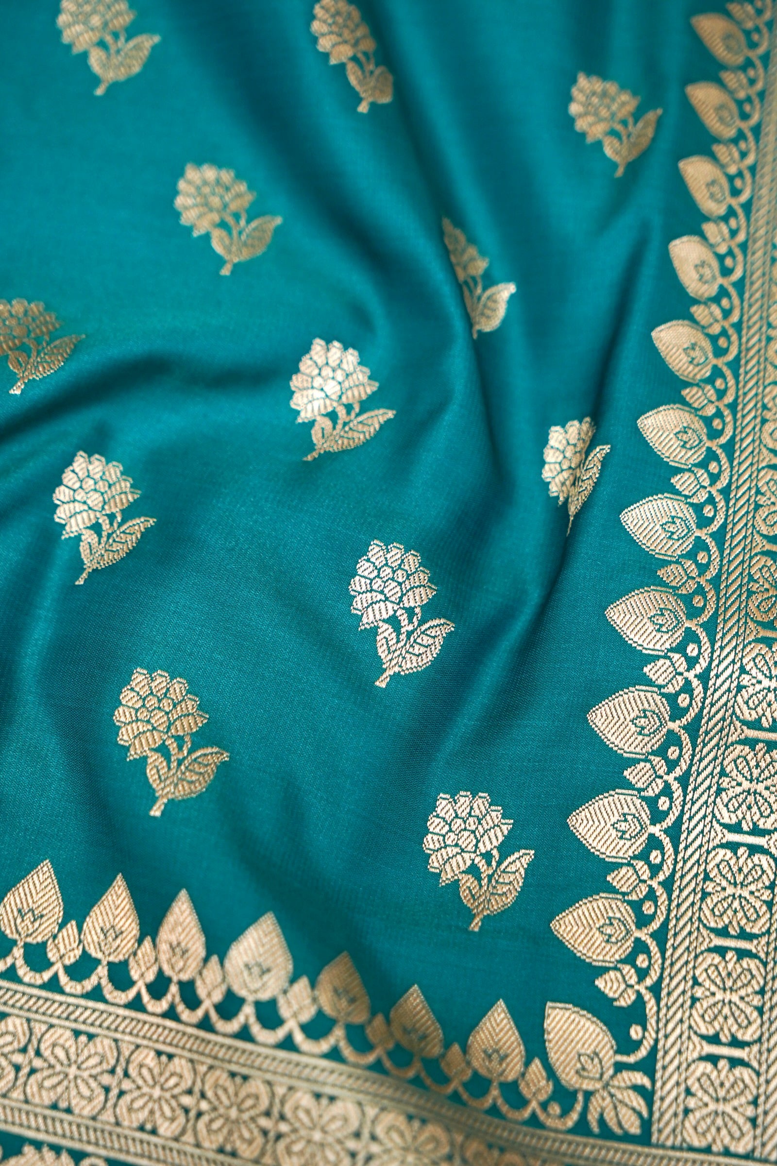 OCEAN TEAL BANARASI MASHRU KATAN SILK SAREE