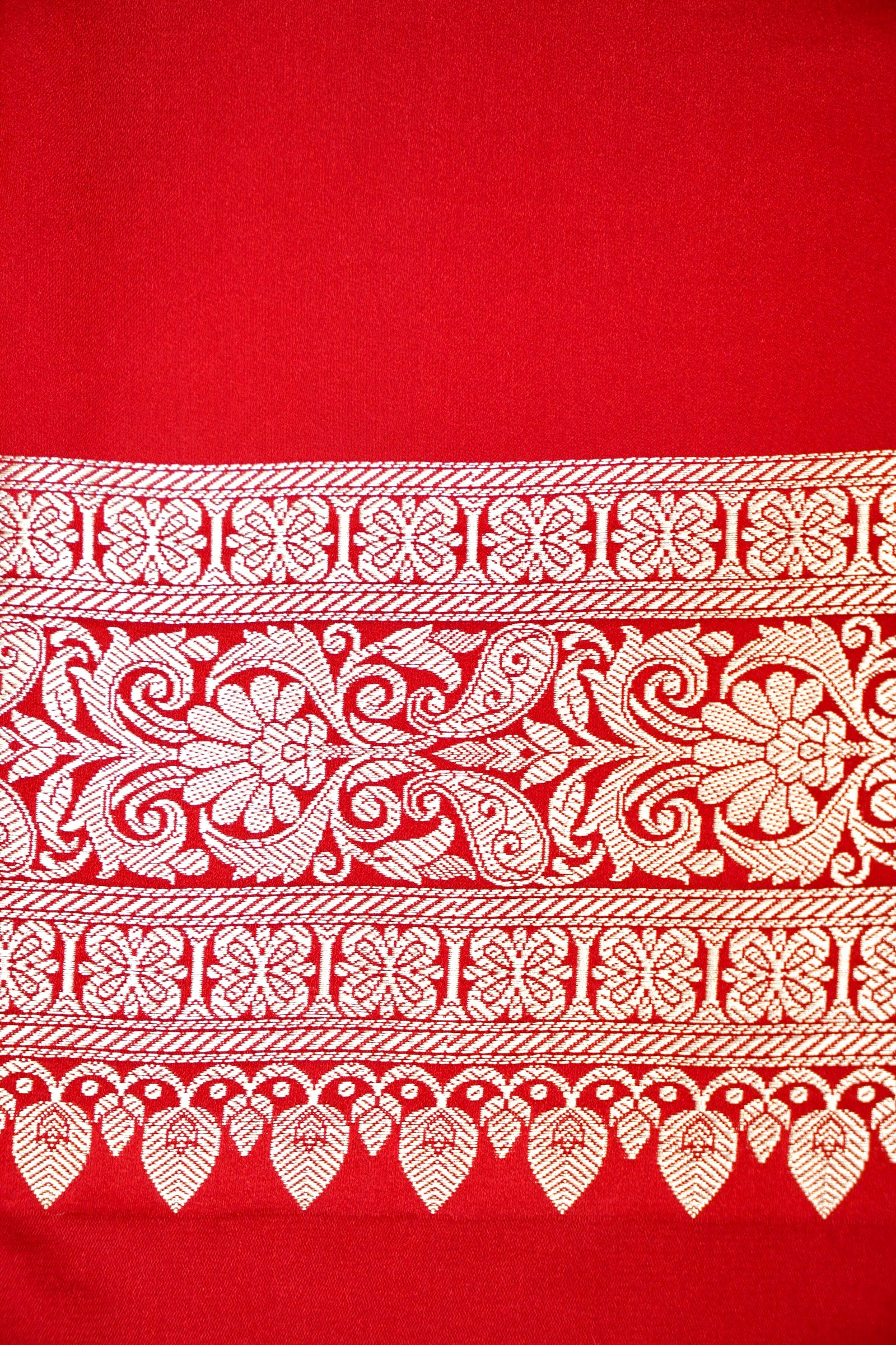 SCARLET RED BANARASI MASHRU KATAN SILK SAREE