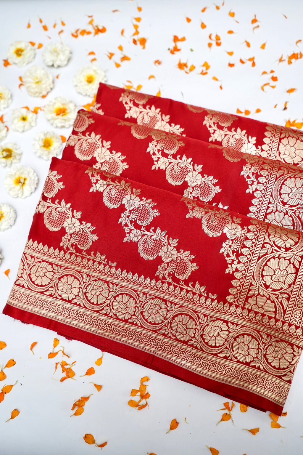 CRIMSON RED BANARASI MASHRU KATAN SILK SAREE