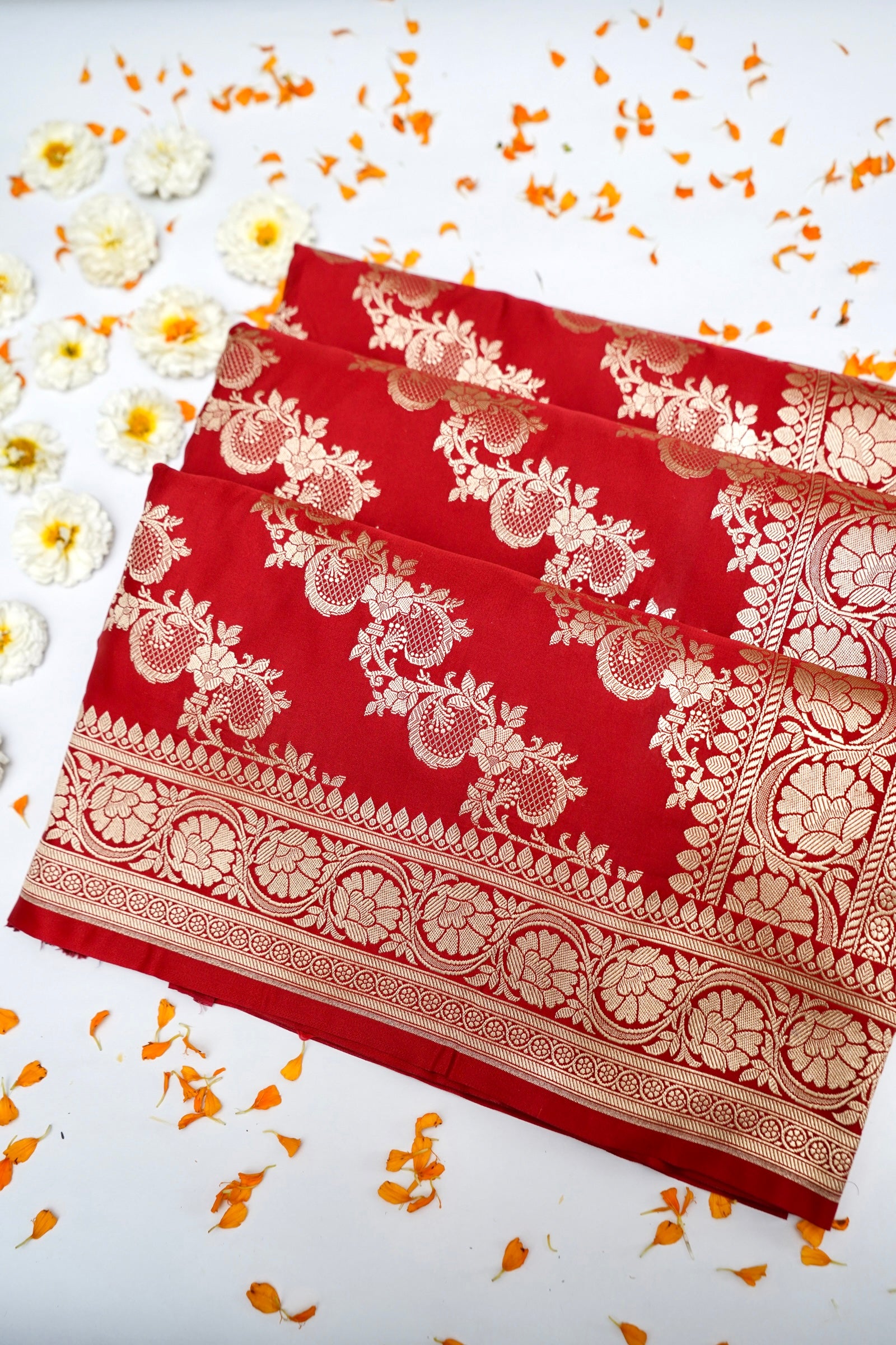 CRIMSON RED BANARASI MASHRU KATAN SILK SAREE