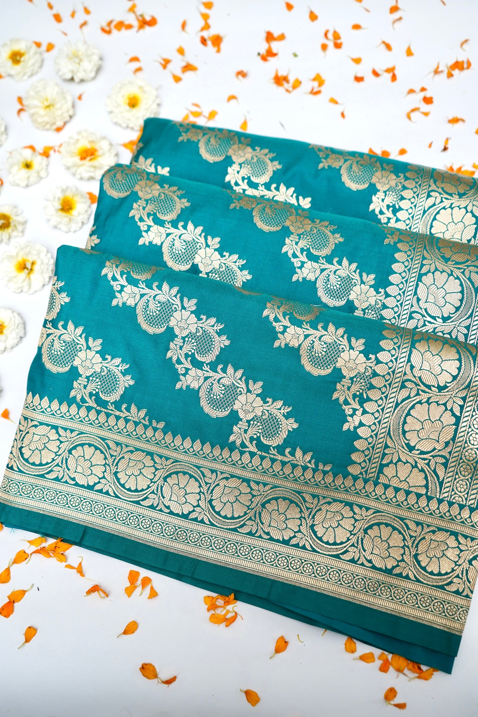 TEAL BLUE BANARASI MASHRU KATAN SILK SAREE