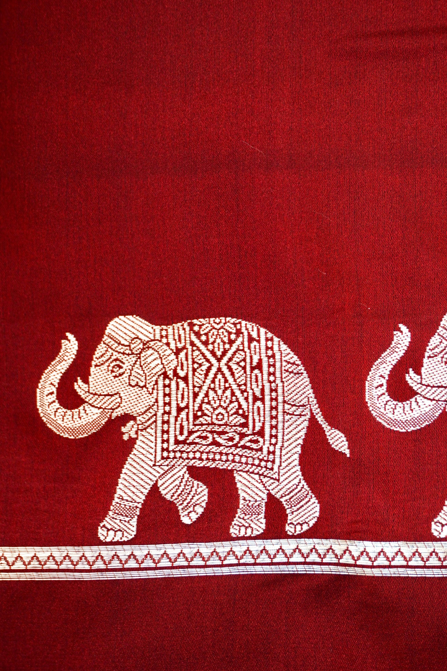 ROYAL MAROON BANARASI MASHRU KATAN SILK SAREE (ELEPHANT BORDER)