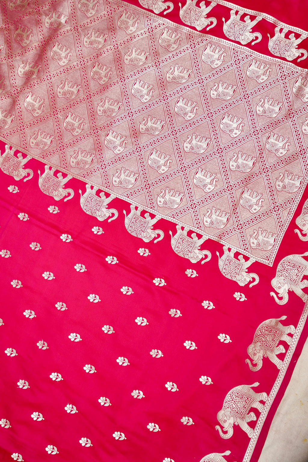 RANI PINK BANARASI MASHRU KATAN SILK SAREE (ELEPHANT BORDER)