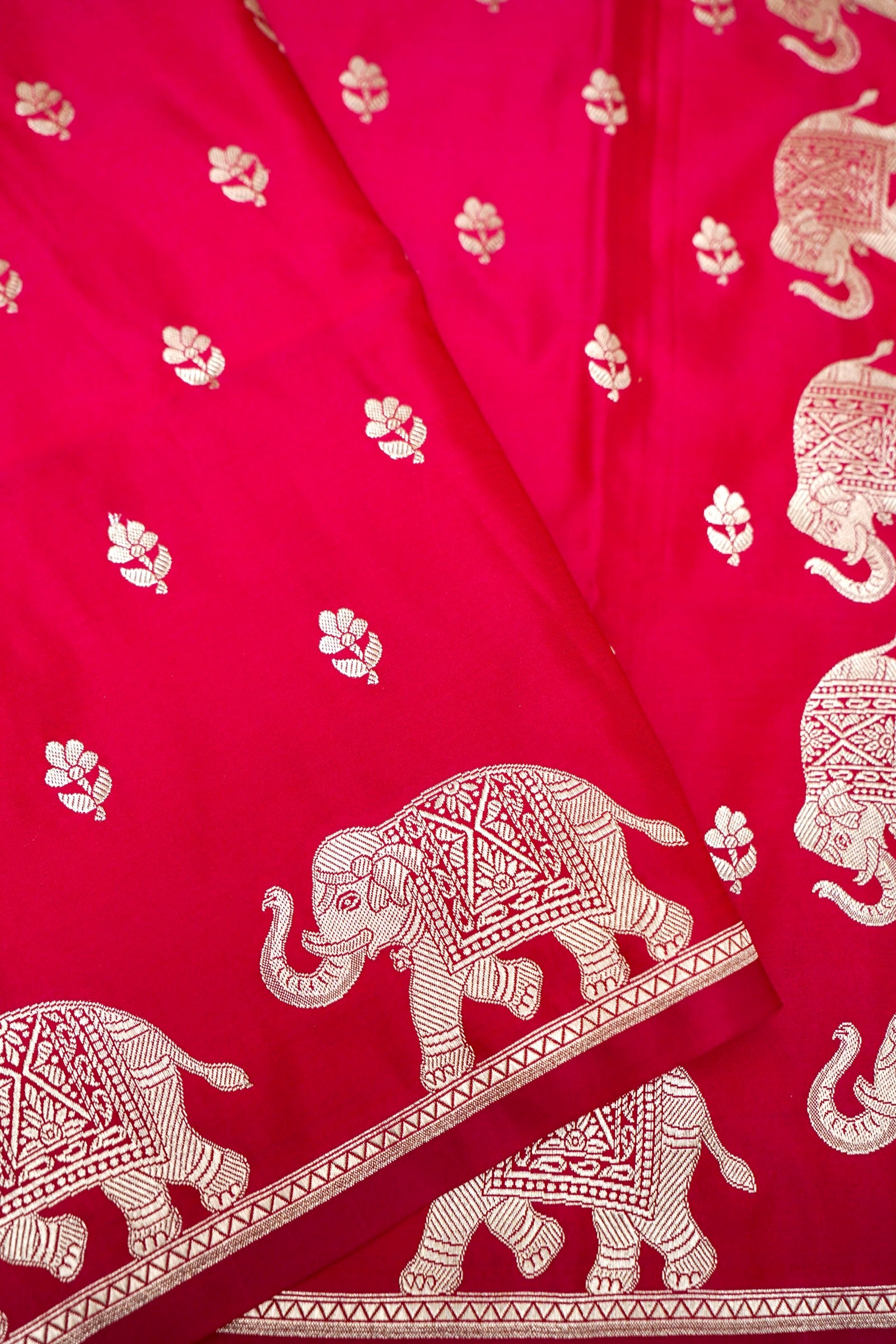 RANI PINK BANARASI MASHRU KATAN SILK SAREE (ELEPHANT BORDER)