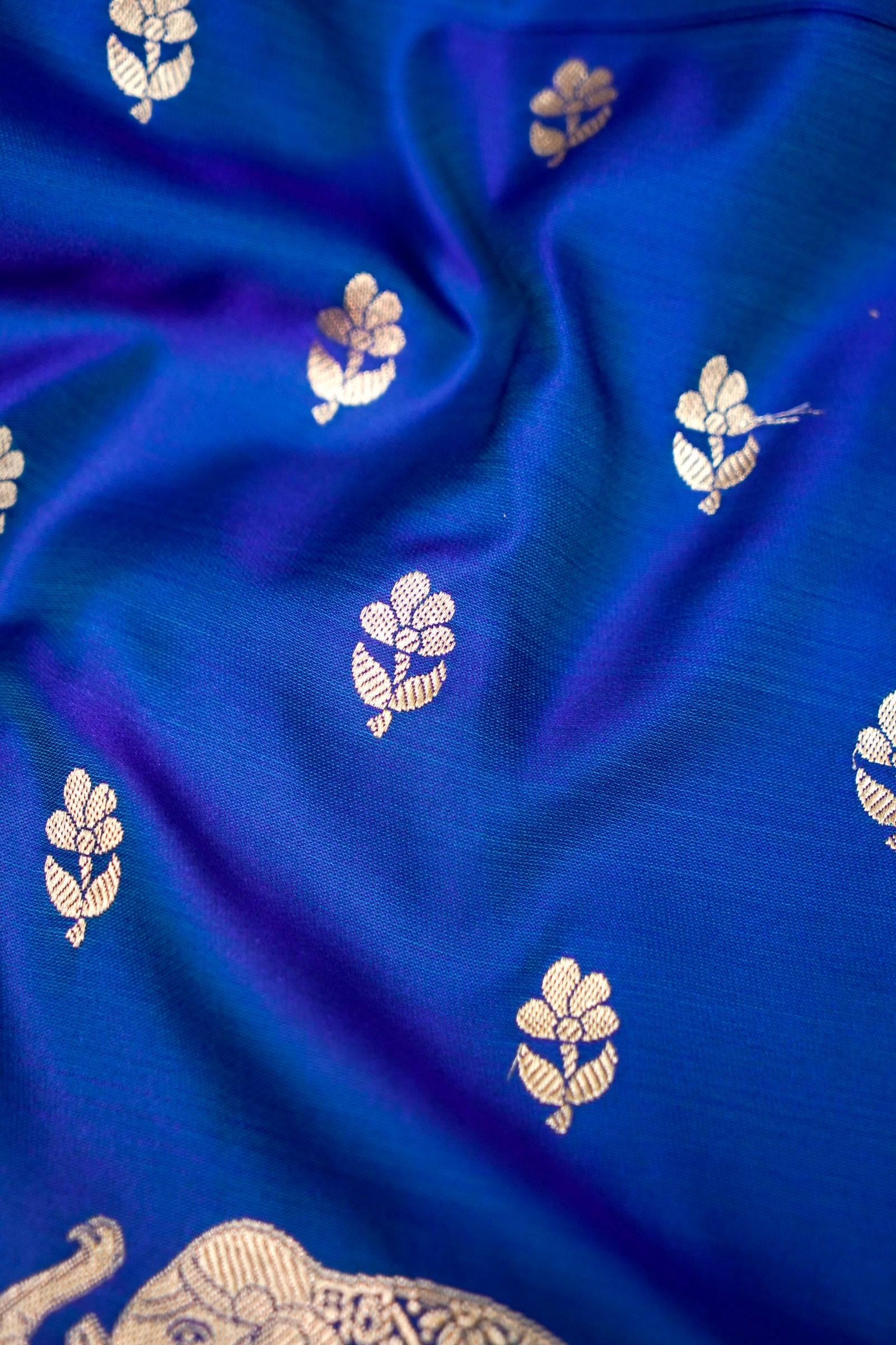 ROYAL BLUE BANARASI MASHRU KATAN SILK SAREE (ELEPHANT BORDER)