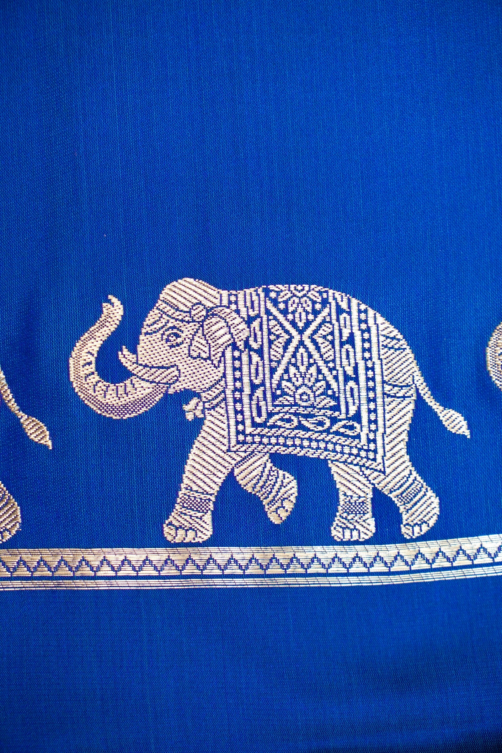 ROYAL BLUE BANARASI MASHRU KATAN SILK SAREE (ELEPHANT BORDER)