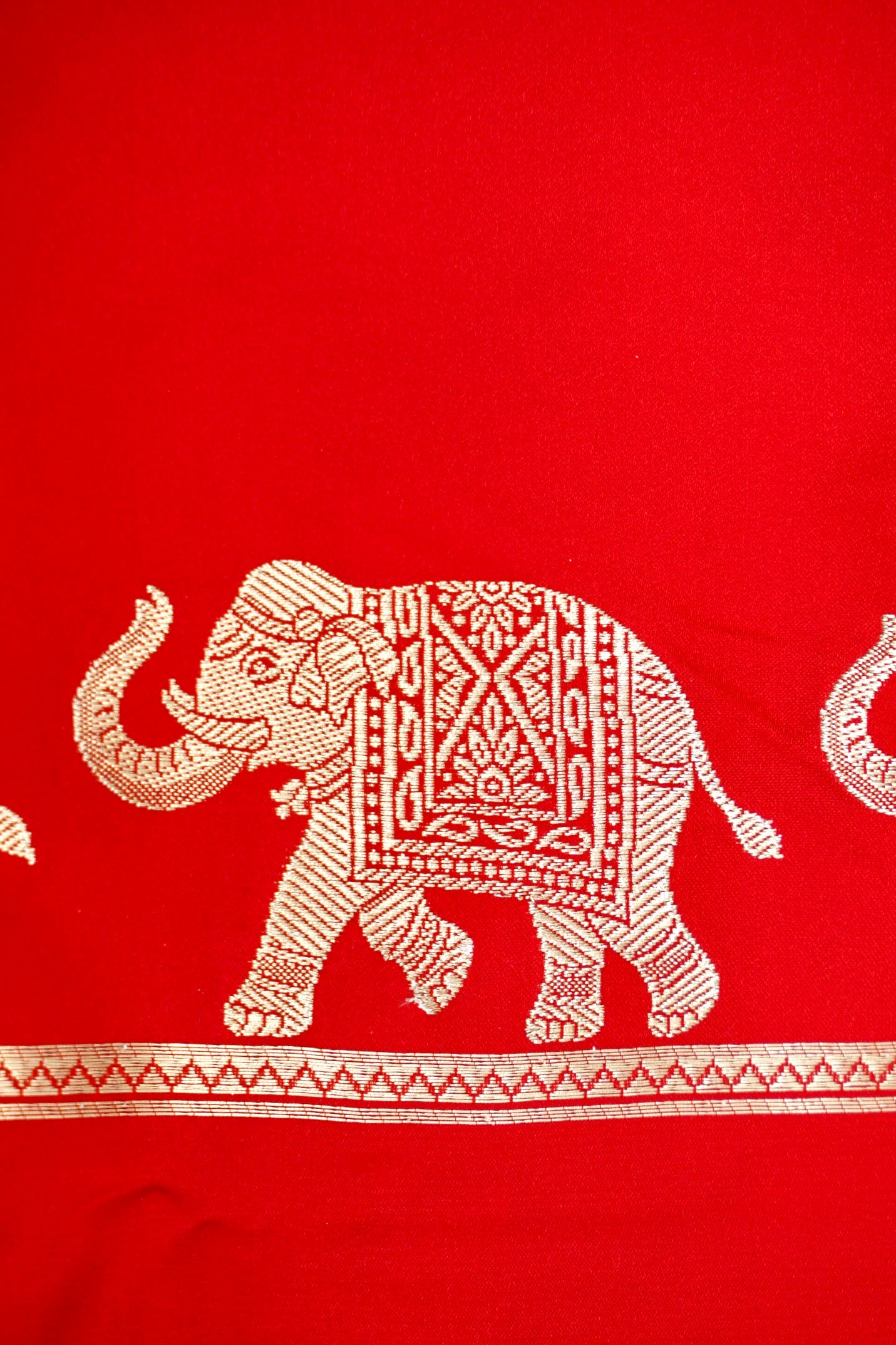 RANI RED BANARASI MASHRU KATAN SILK SAREE (ELEPHANT BORDER)