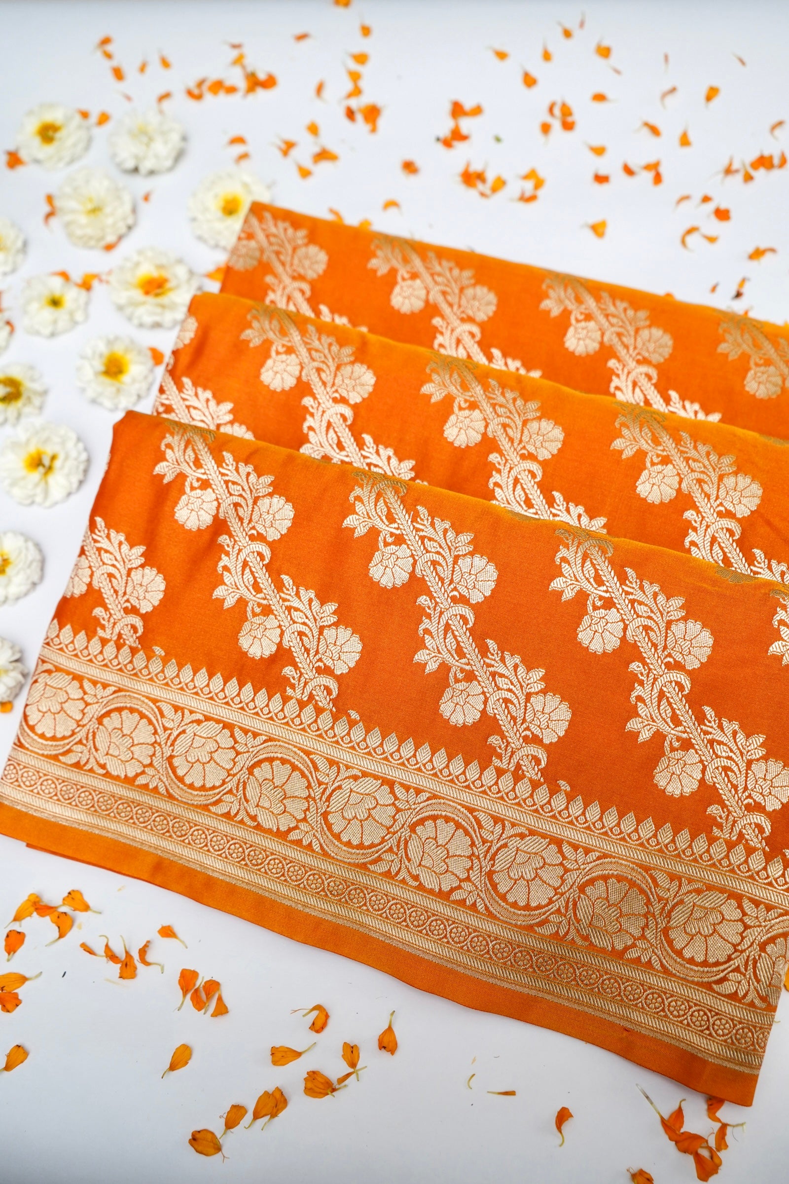 KESARI ORANGE BANARASI MASHRU KATAN SILK SAREE