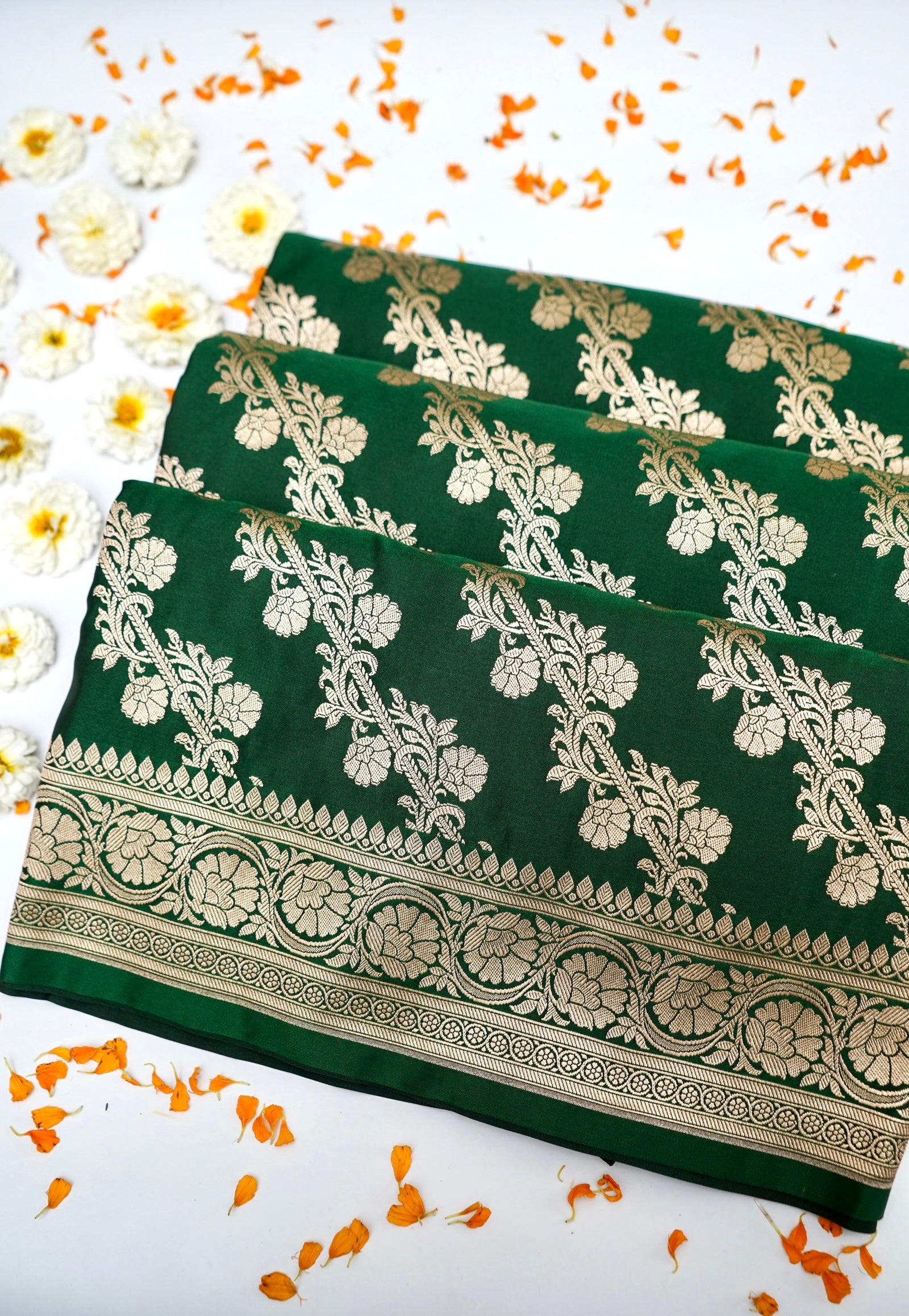 EMERALD GREEN BANARASI MASHRU KATAN SILK SAREE