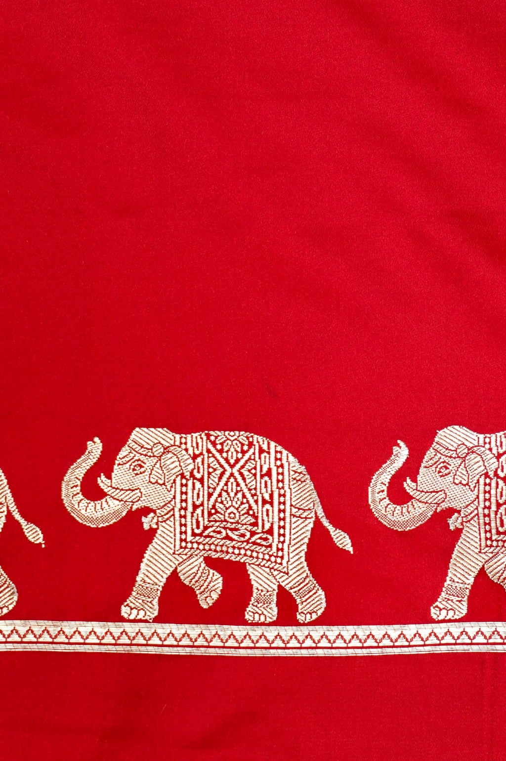CLASSIC RED BANARASI MASHRU KATAN SILK SAREE (ELEPHANT BORDER)