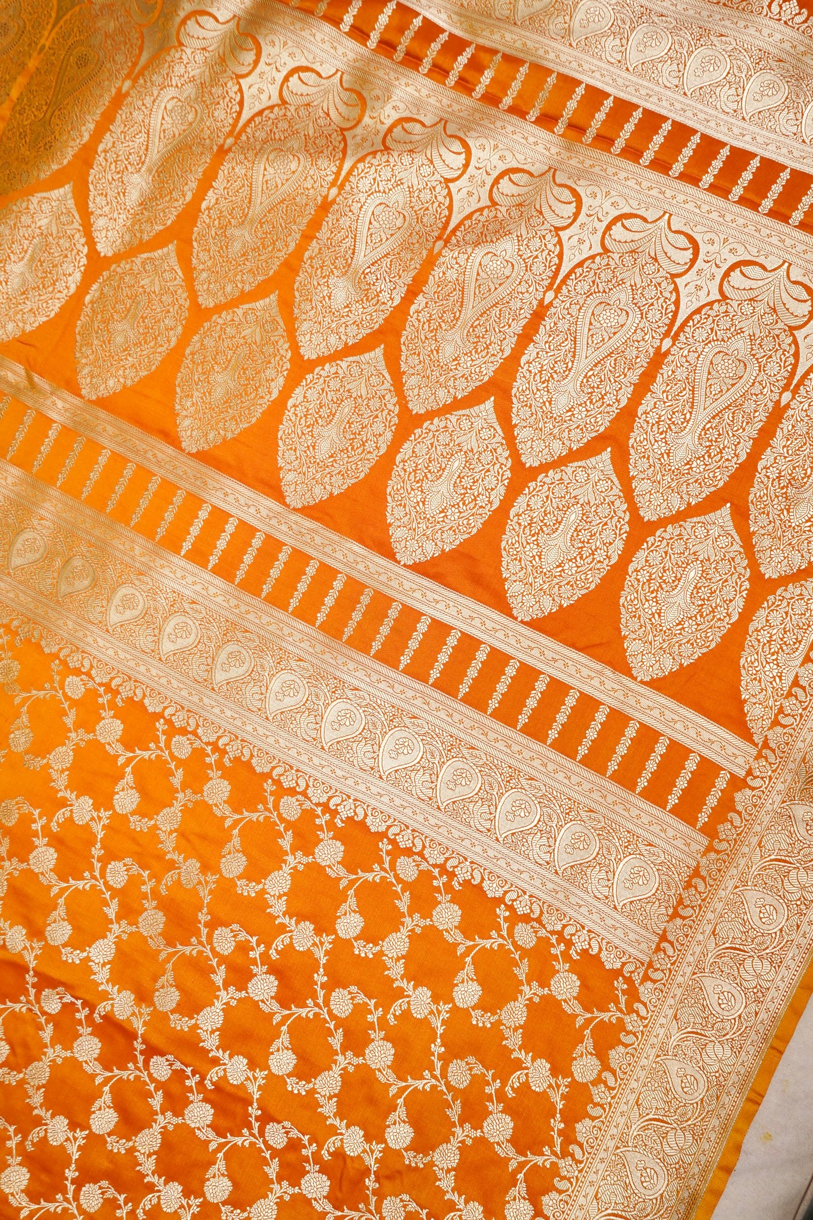 ROYAL SUNSET ORANGE BANARASI MASHRU KATAN SILK SAREE