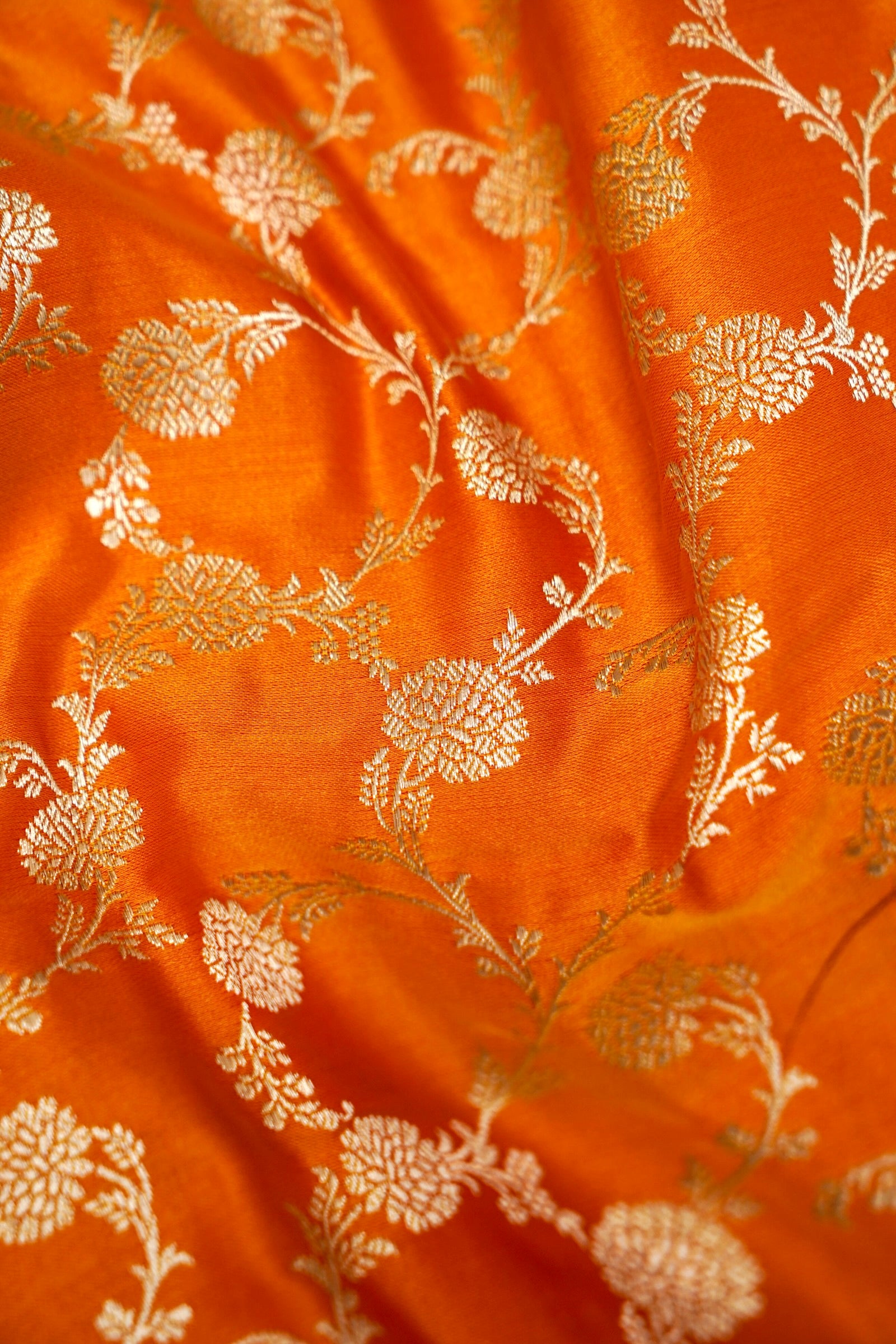 ROYAL SUNSET ORANGE BANARASI MASHRU KATAN SILK SAREE