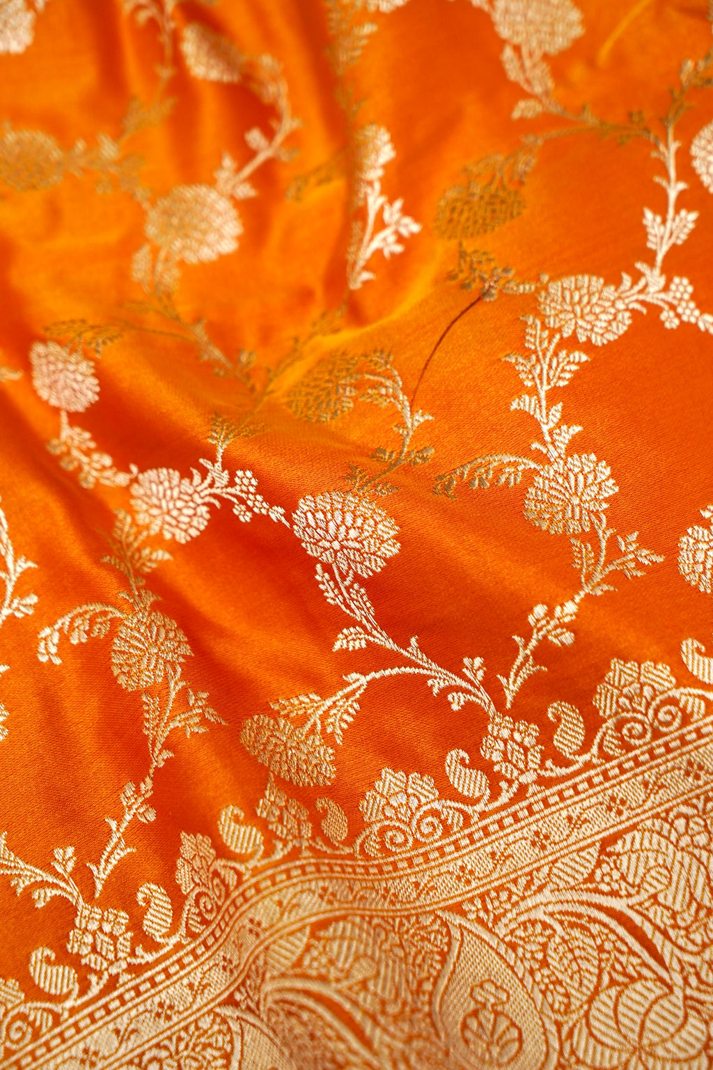 ROYAL SUNSET ORANGE BANARASI MASHRU KATAN SILK SAREE