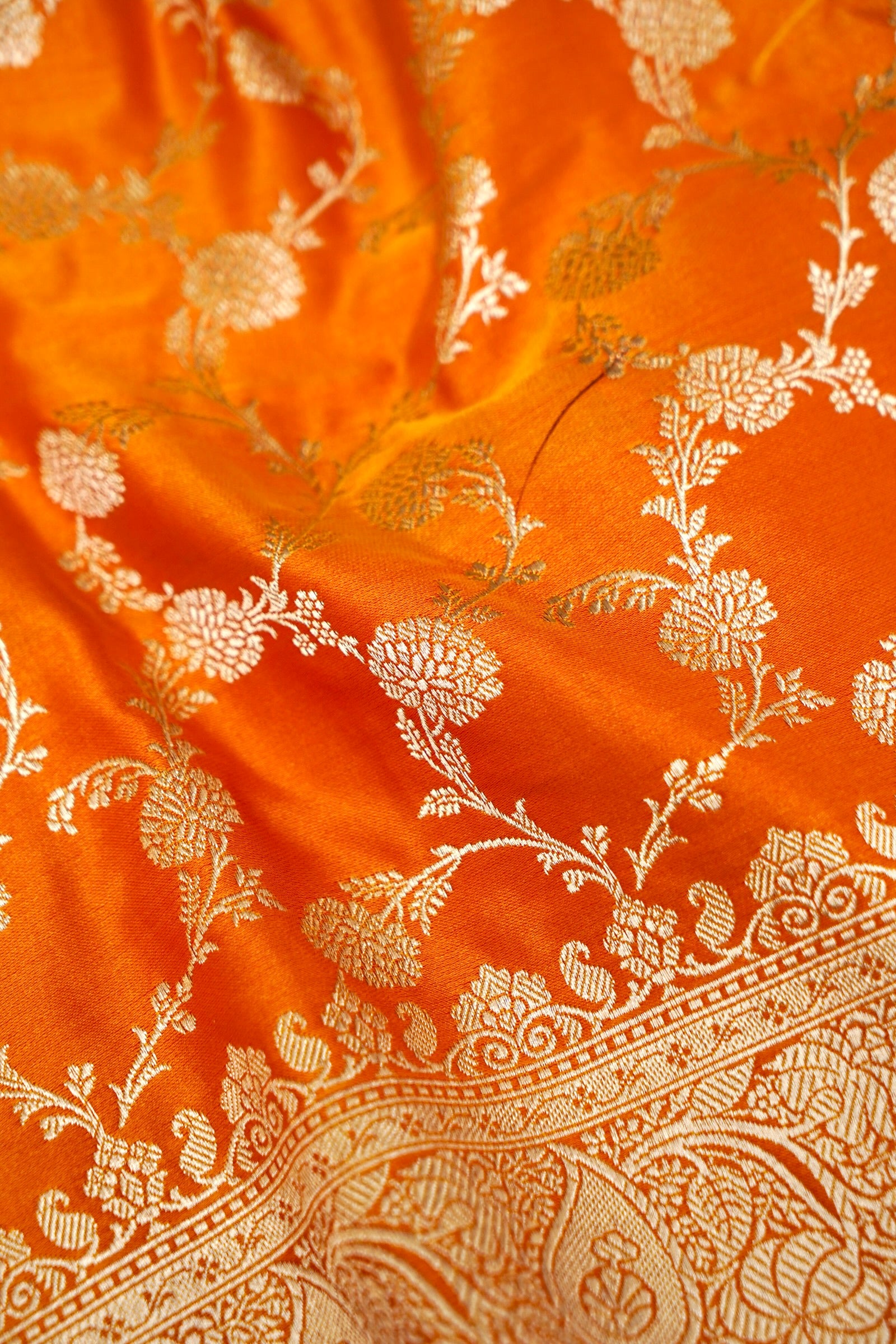 ROYAL SUNSET ORANGE BANARASI MASHRU KATAN SILK SAREE