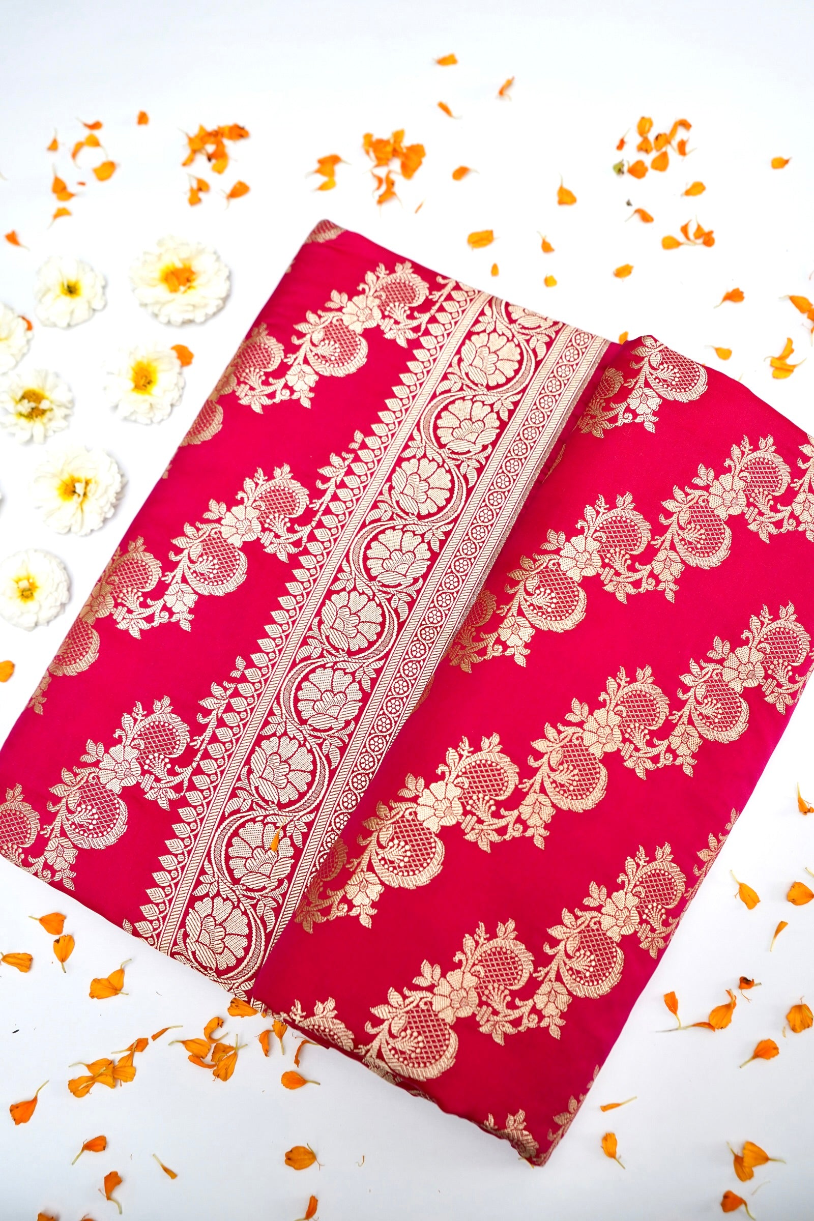 ROSE RED BANARASI MASHRU KATAN SILK SAREE