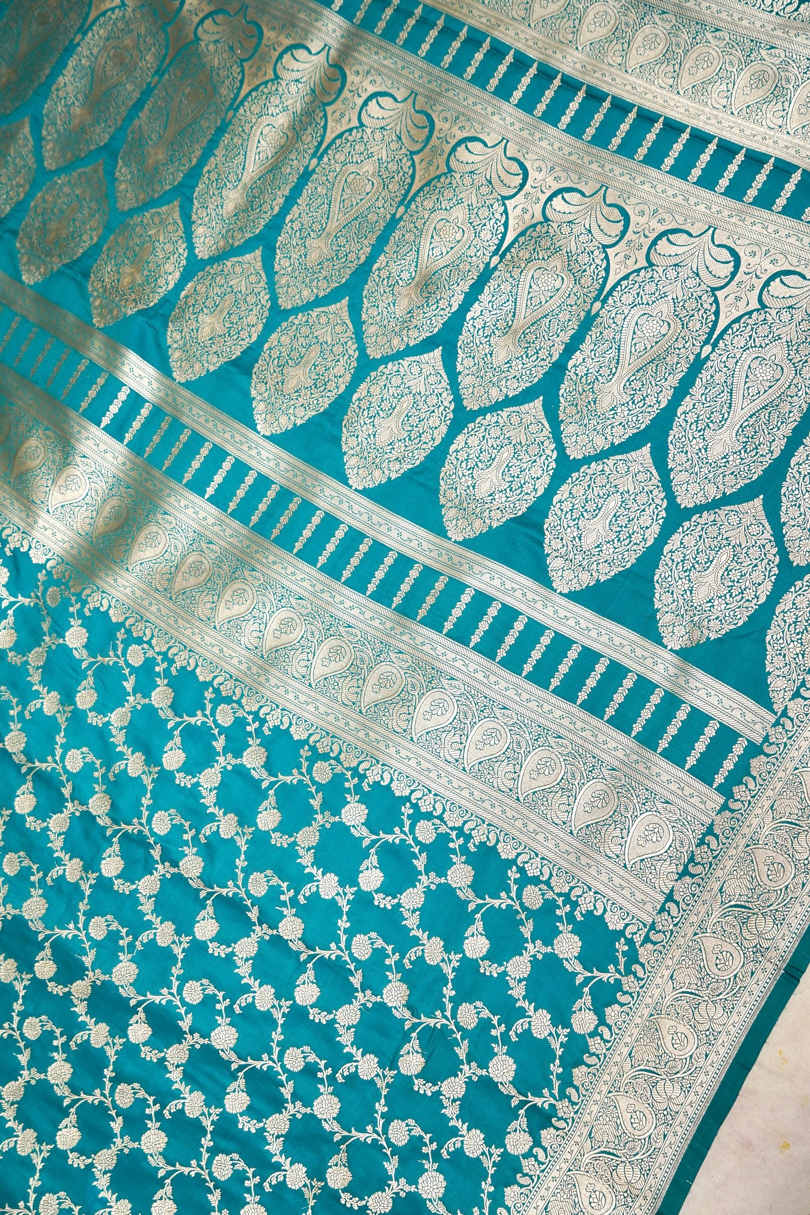 ROYAL TURQUOISE TEAL BANARASI MASHRU KATAN SILK SAREE