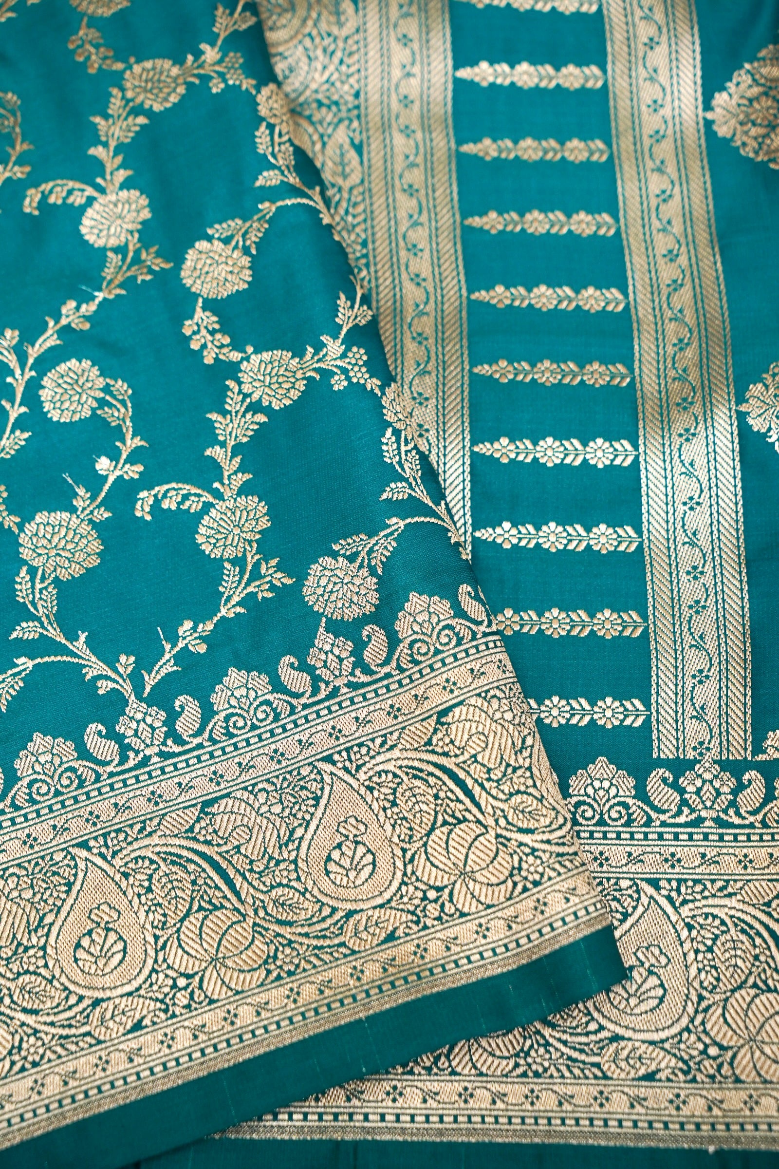 ROYAL TURQUOISE TEAL BANARASI MASHRU KATAN SILK SAREE