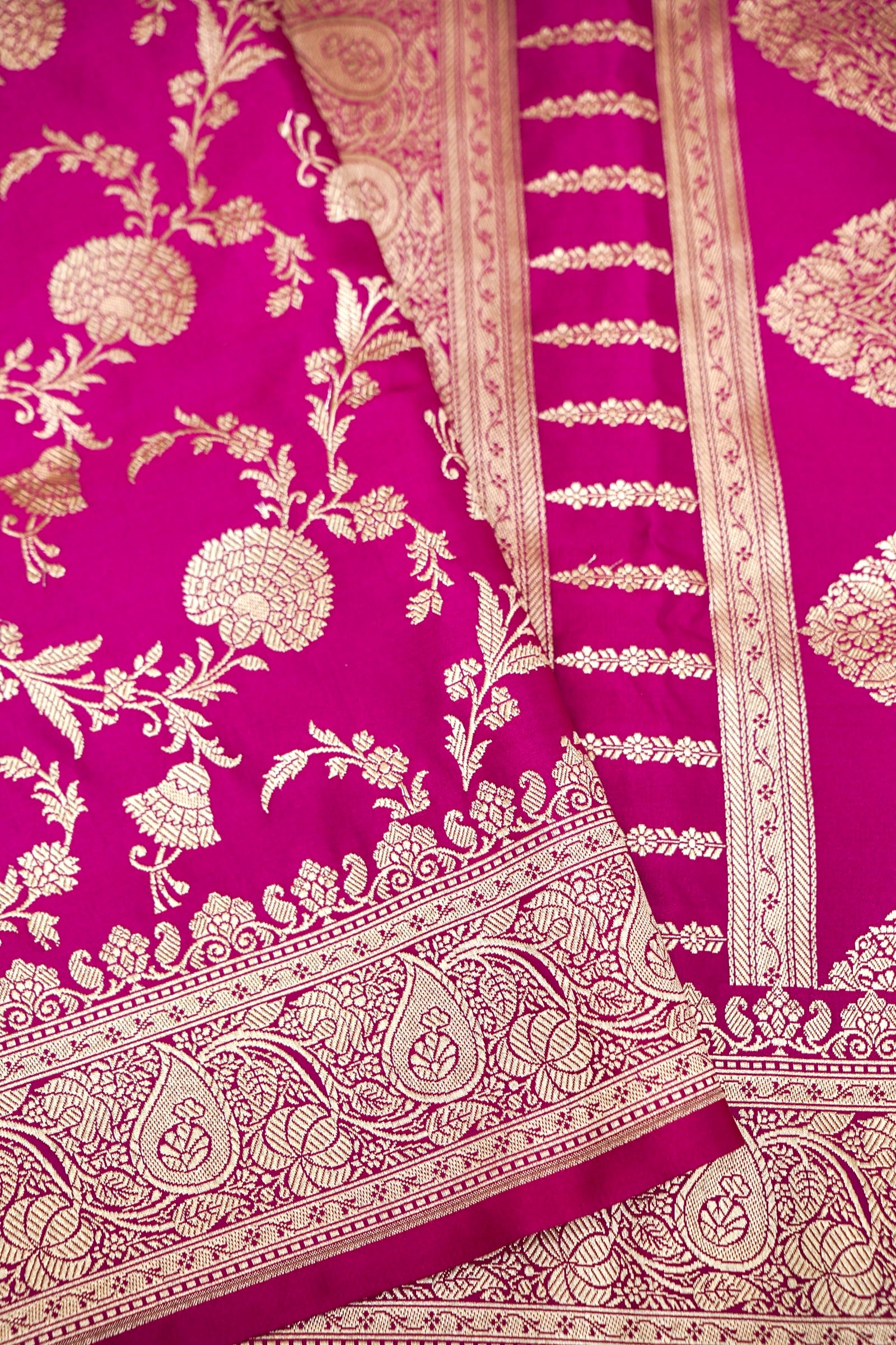 ROYAL FUCHSIA PINK BANARASI MASHRU KATAN SILK SAREE