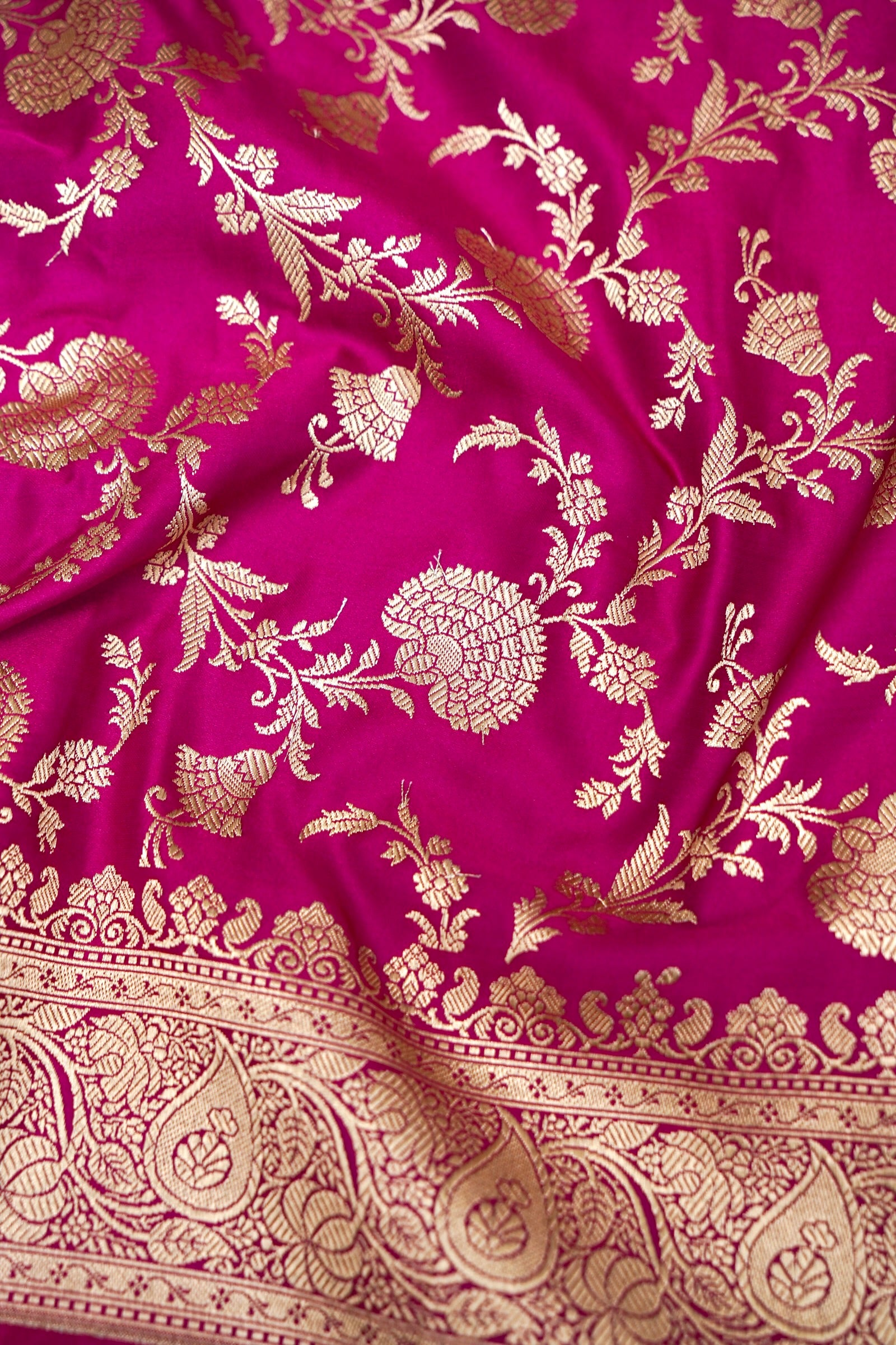ROYAL FUCHSIA PINK BANARASI MASHRU KATAN SILK SAREE
