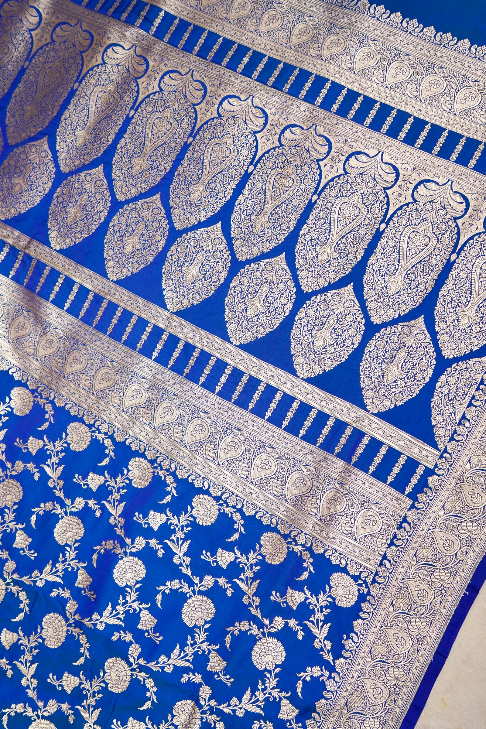 ROYAL COBALT BLUE BANARASI MASHRU KATAN SILK SAREE